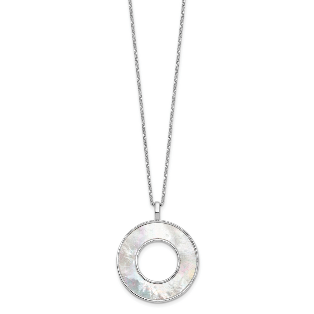 Sterling Silver RH-plated MOP Circle Pendant Necklace