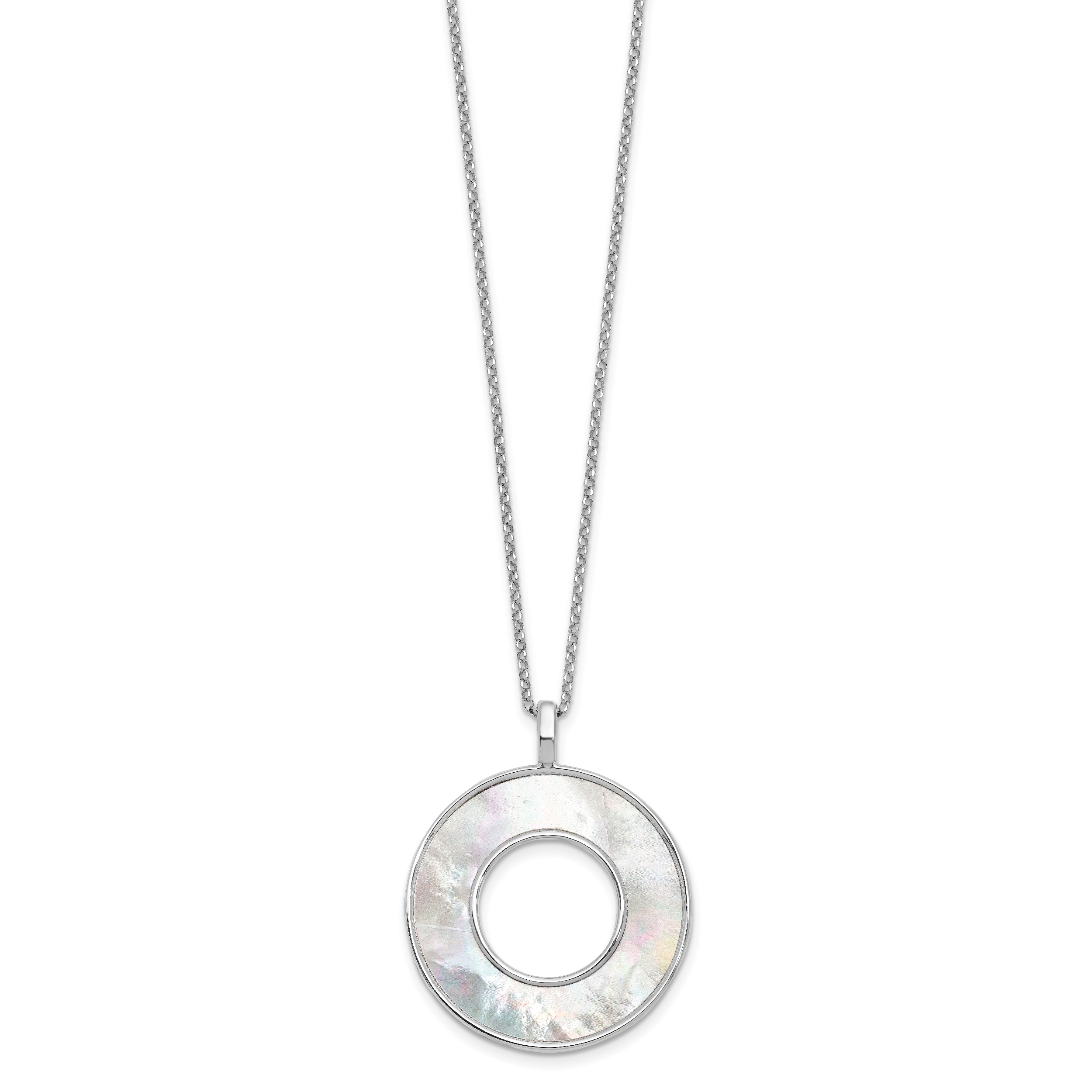 Sterling Silver RH-plated MOP Circle Pendant Necklace