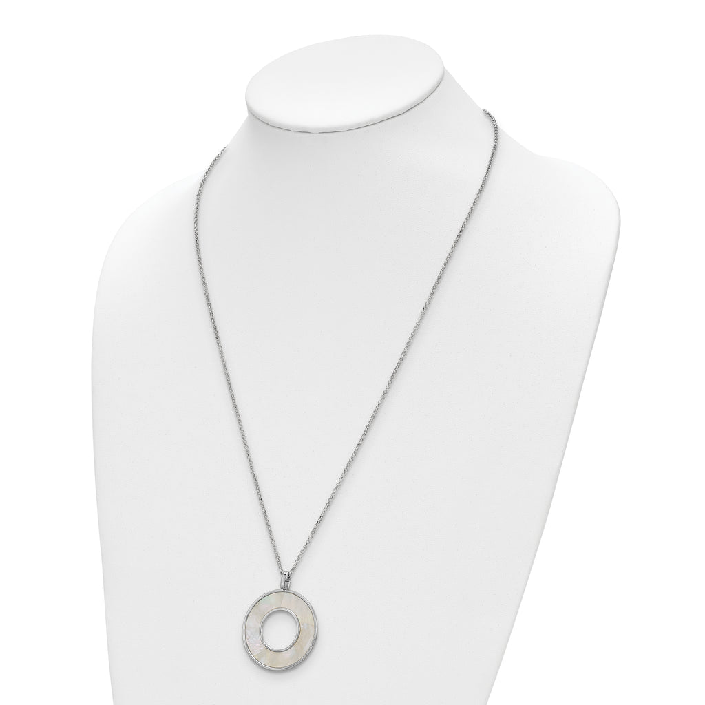Sterling Silver RH-plated MOP Circle Pendant Necklace