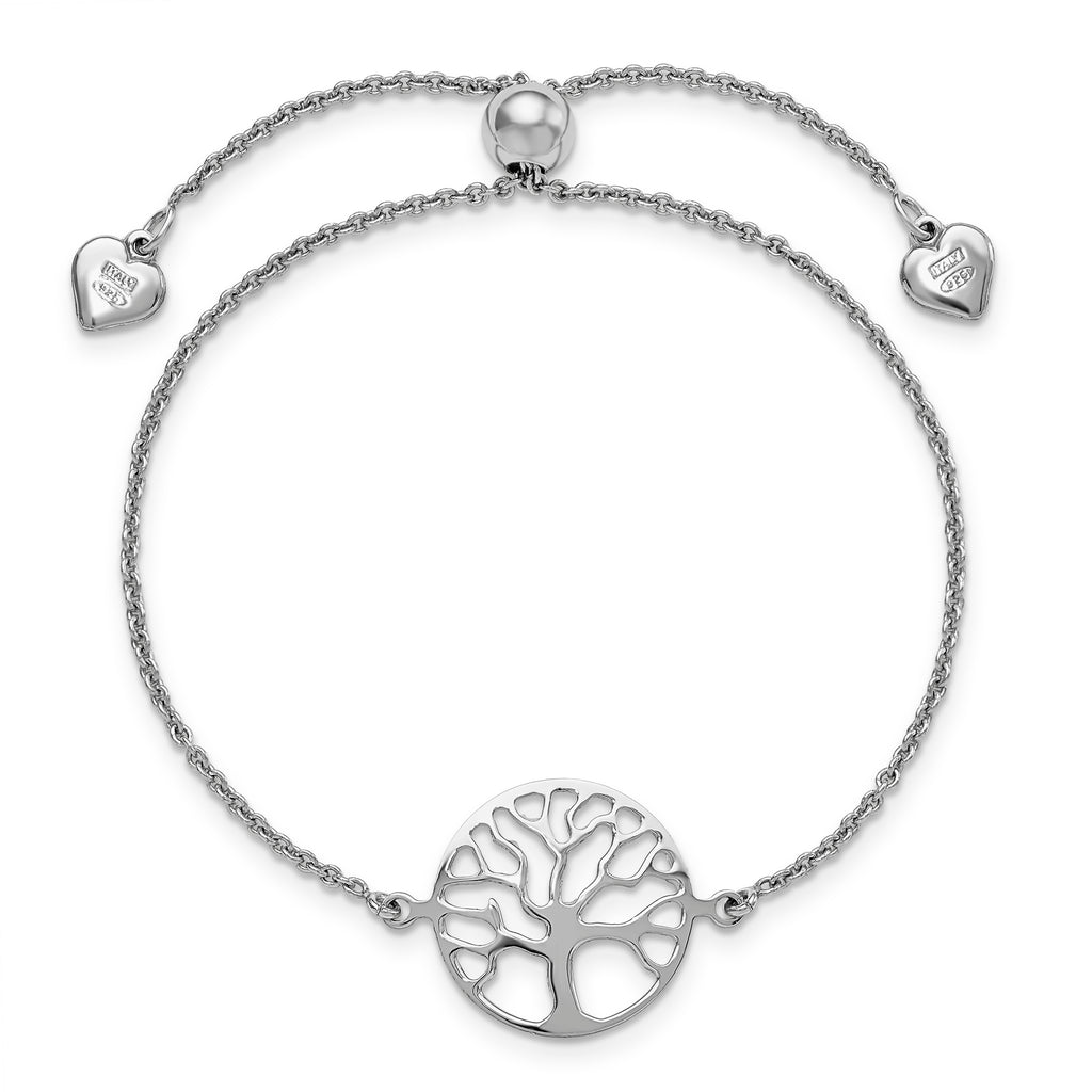 Sterling Silver RH-plated Tree of Life Adjustable Bracelet