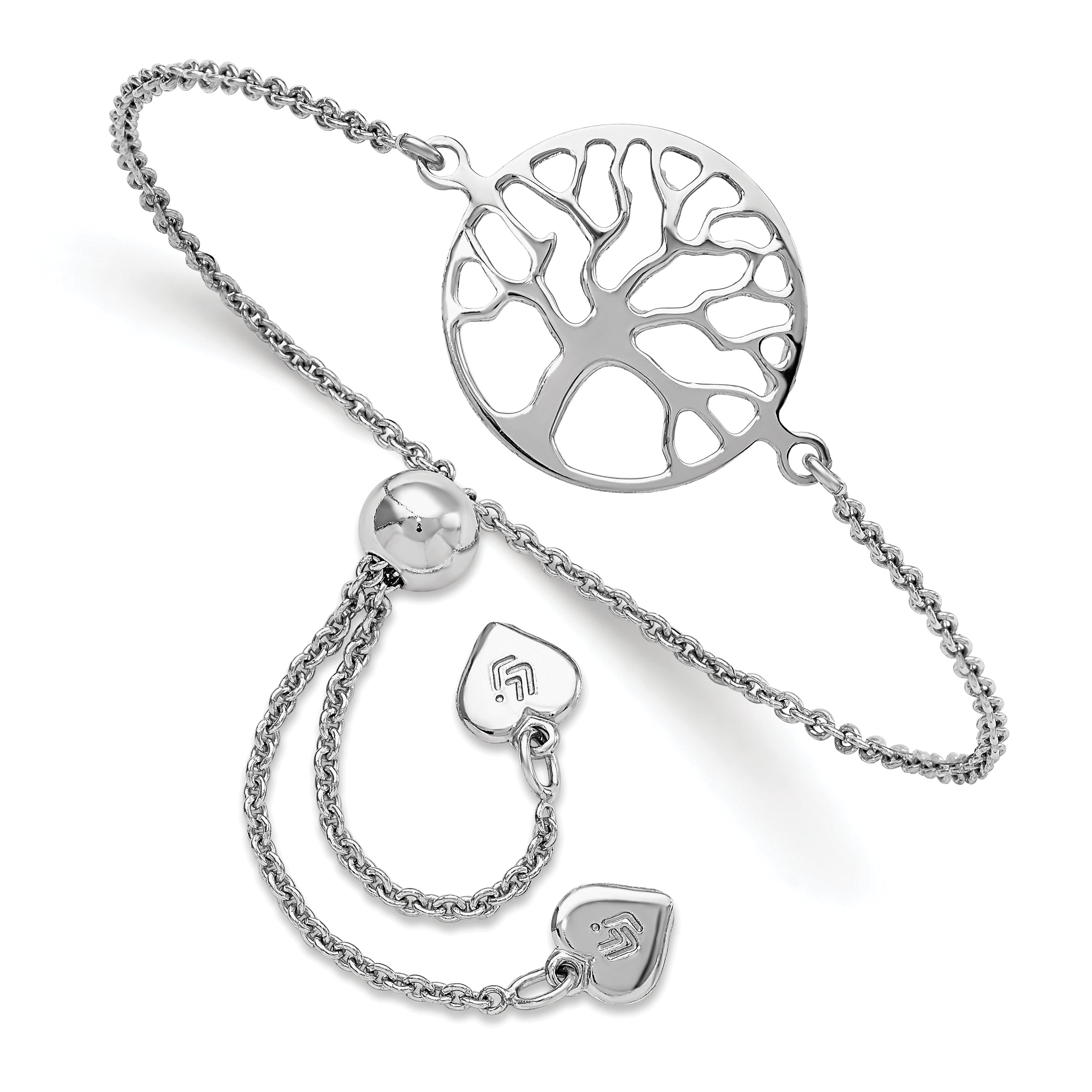Sterling Silver RH-plated Tree of Life Adjustable Bracelet