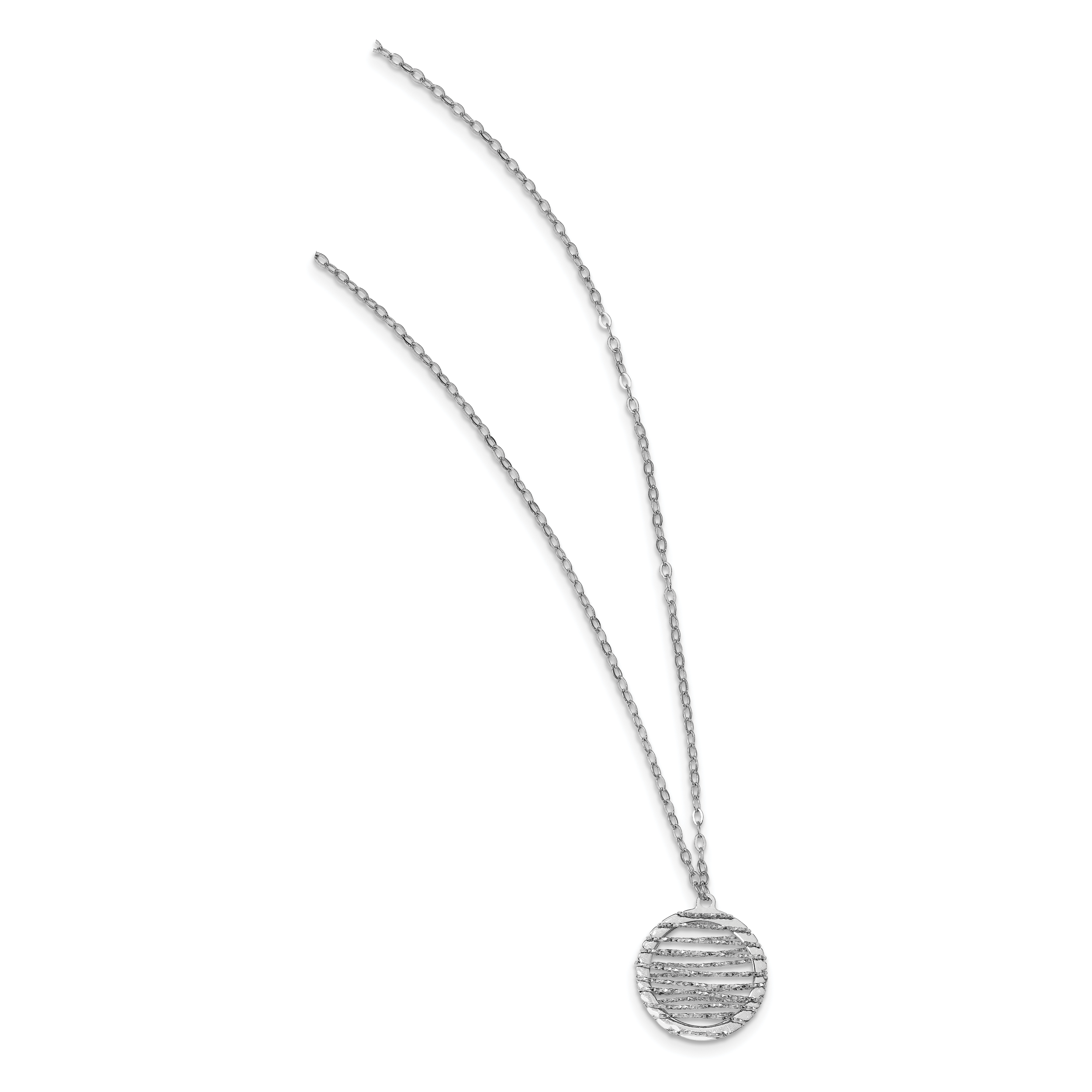 Sterling Silver RH-plat Pol/Dia-cut Circle w/1in ext. Necklace Secondary image