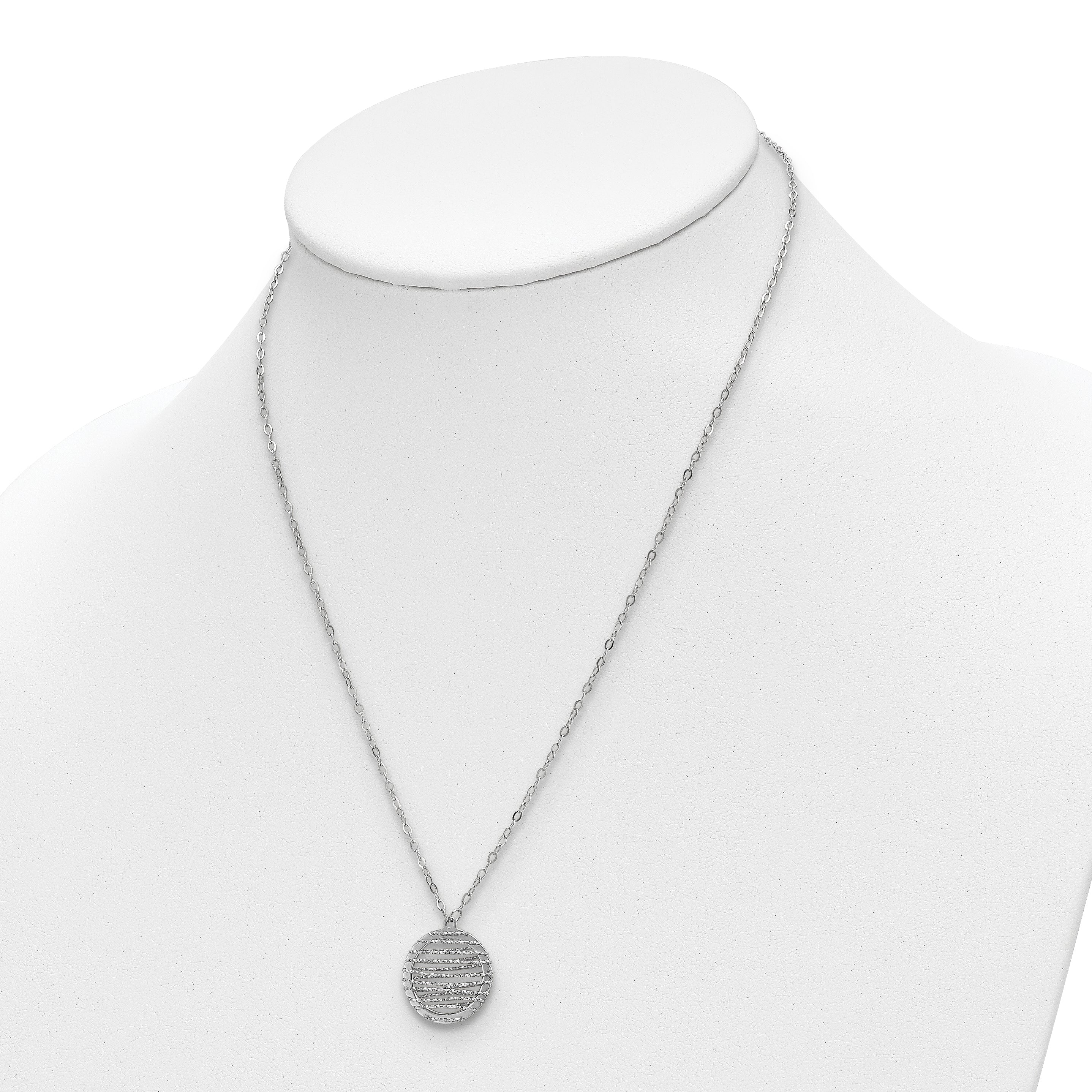 Sterling Silver RH-plat Pol/Dia-cut Circle w/1in ext. Necklace
