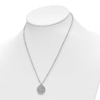 Sterling Silver RH-plat Pol/Dia-cut Circle w/1in ext. Necklace