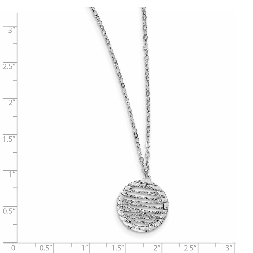 Sterling Silver RH-plat Pol/Dia-cut Circle w/1in ext. Necklace