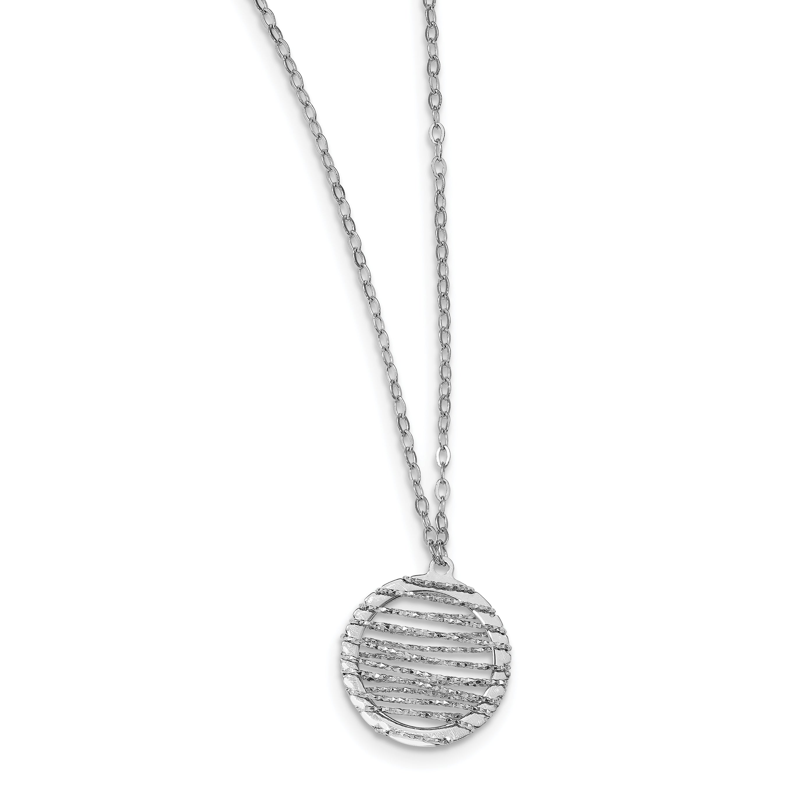 Sterling Silver RH-plat Pol/Dia-cut Circle w/1in ext. Necklace