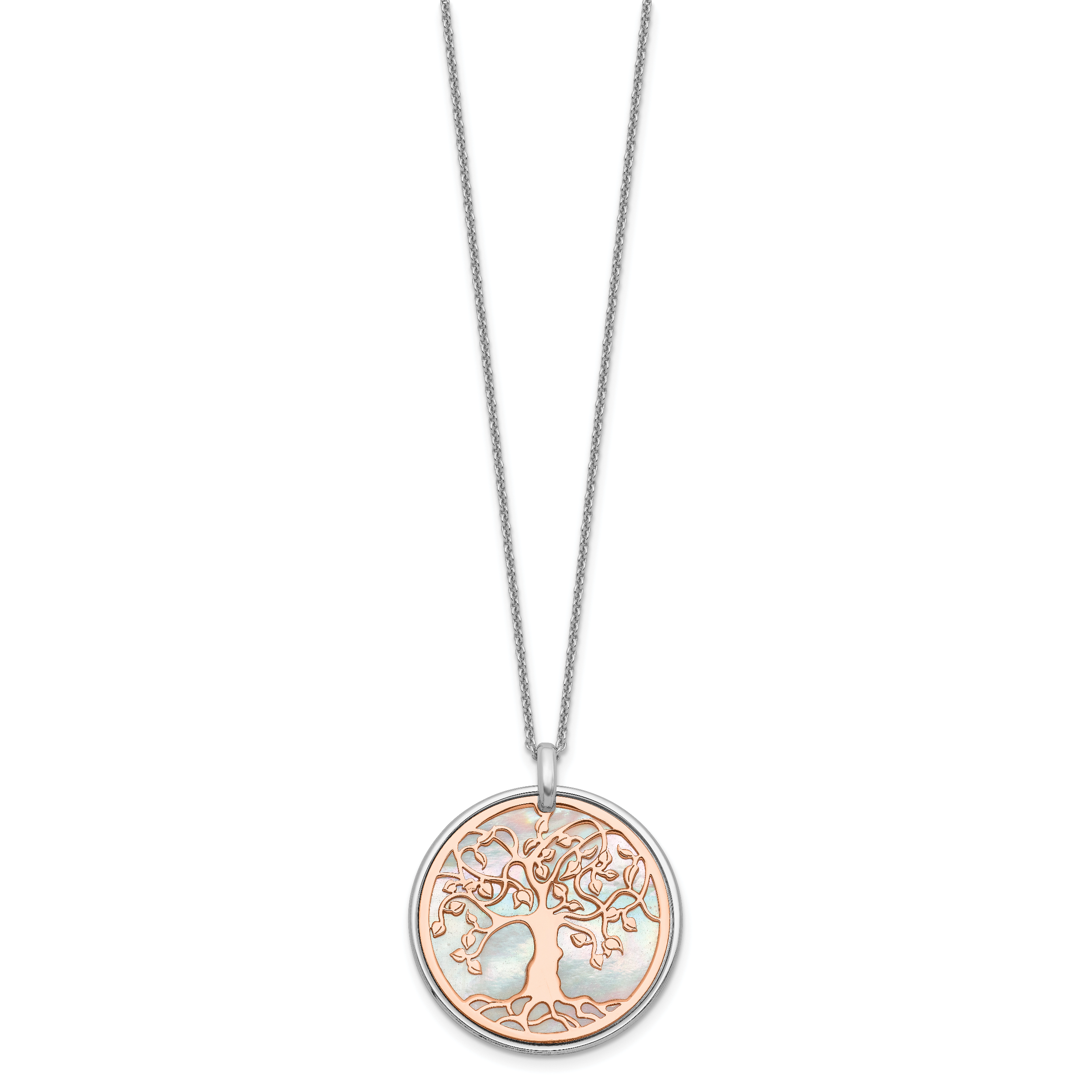 Sterling Silver & Rose-tone MOP Tree of Life w/1in ext. Necklace Secondary image