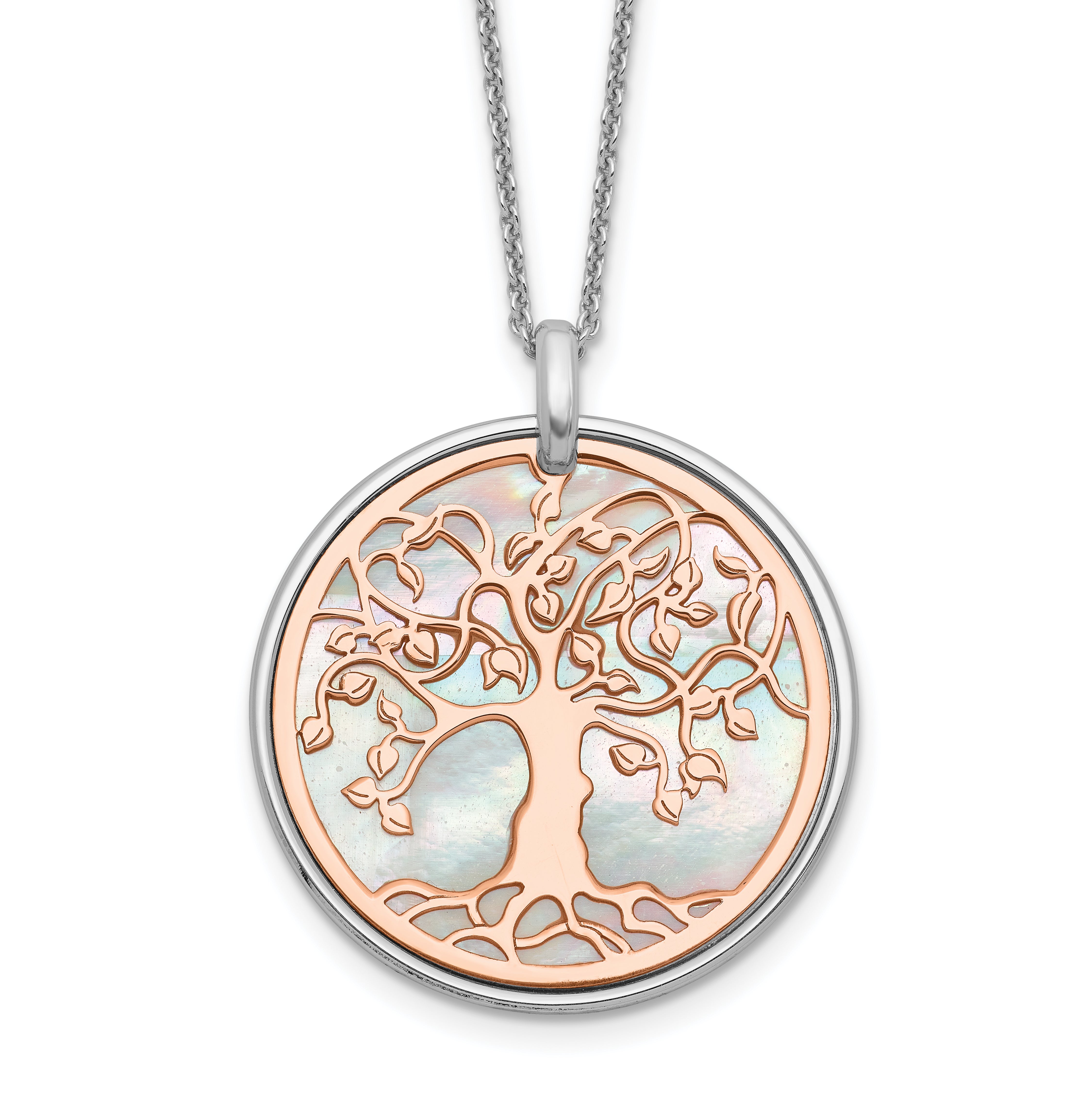 Sterling Silver & Rose-tone MOP Tree of Life w/1in ext. Necklace Main image