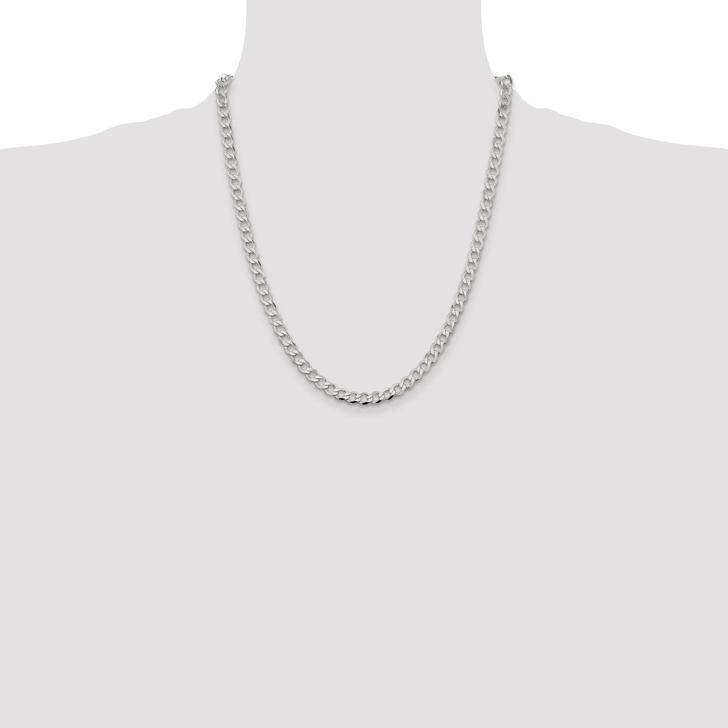 Sterling Silver 5.3mm Semi-solid Flat Curb Chain
