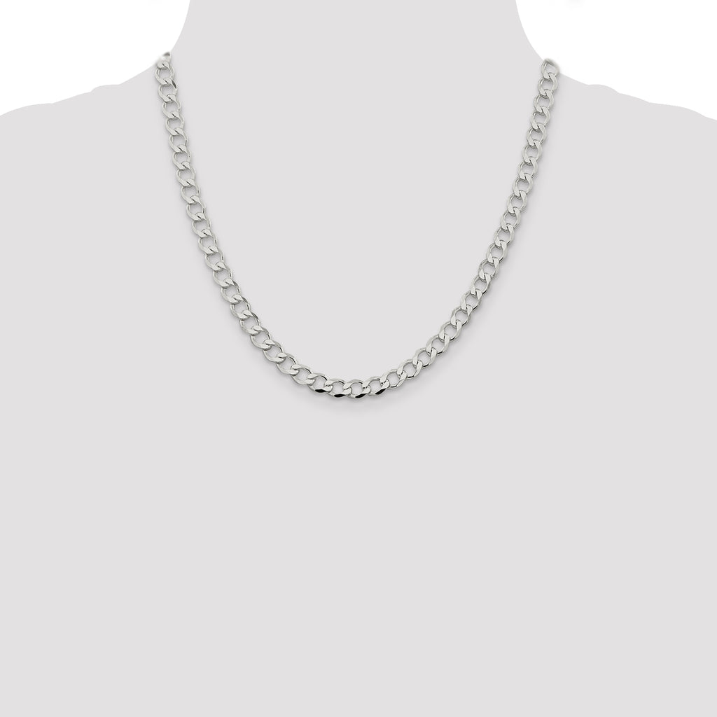 Sterling Silver 6.7mm Semi-solid Flat Curb Chain