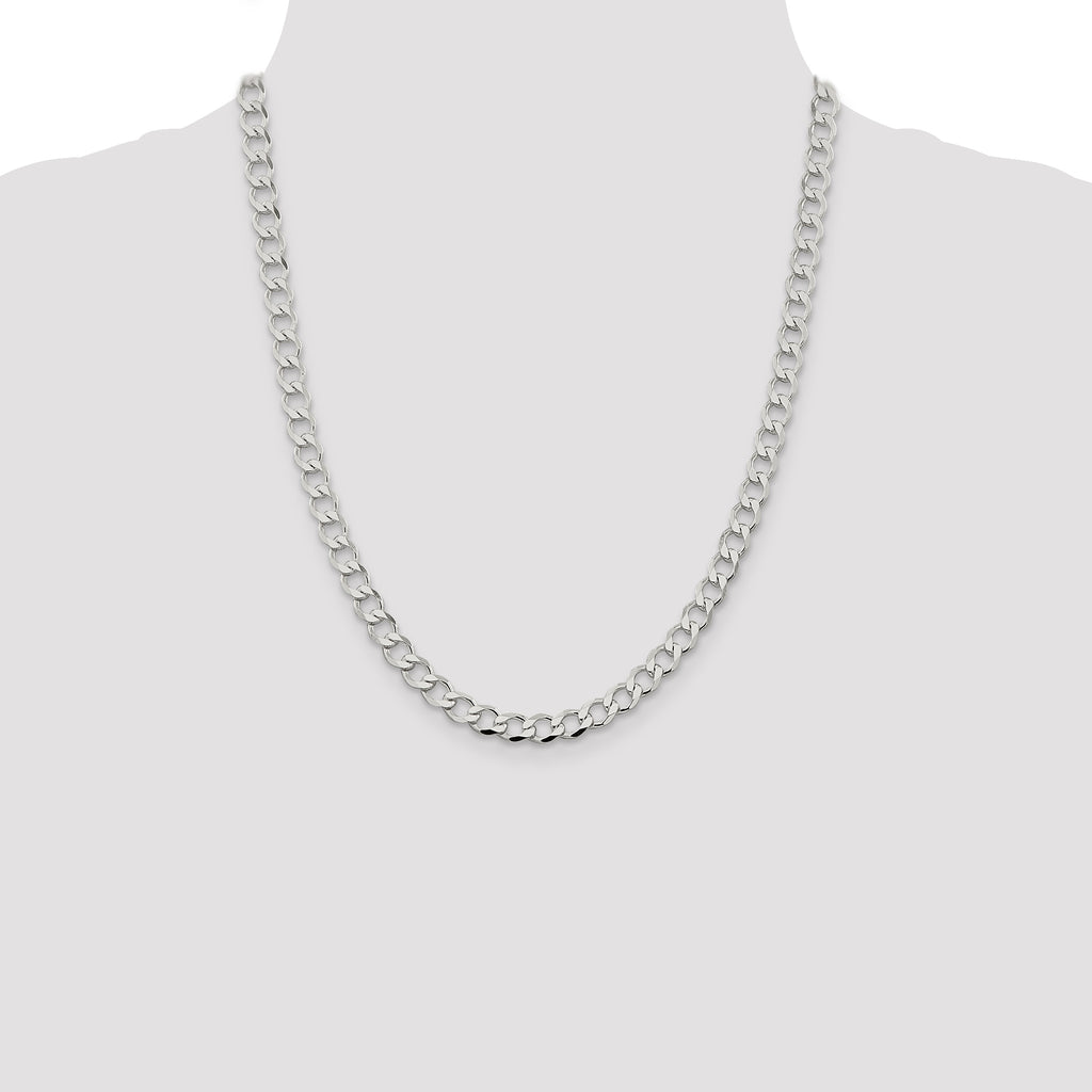 Sterling Silver 6.7mm Semi-solid Flat Curb Chain