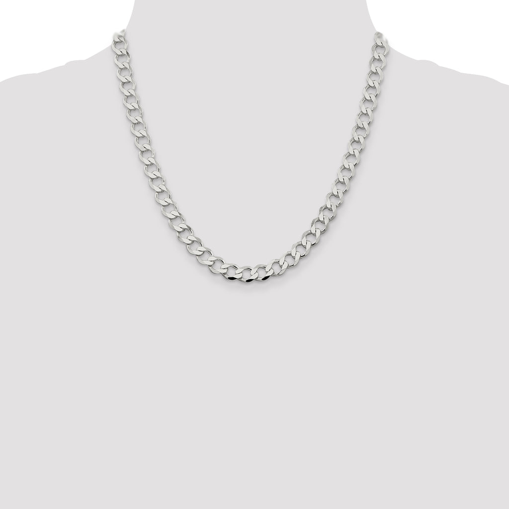 Sterling Silver 8.1mm Semi-solid Flat Curb Chain