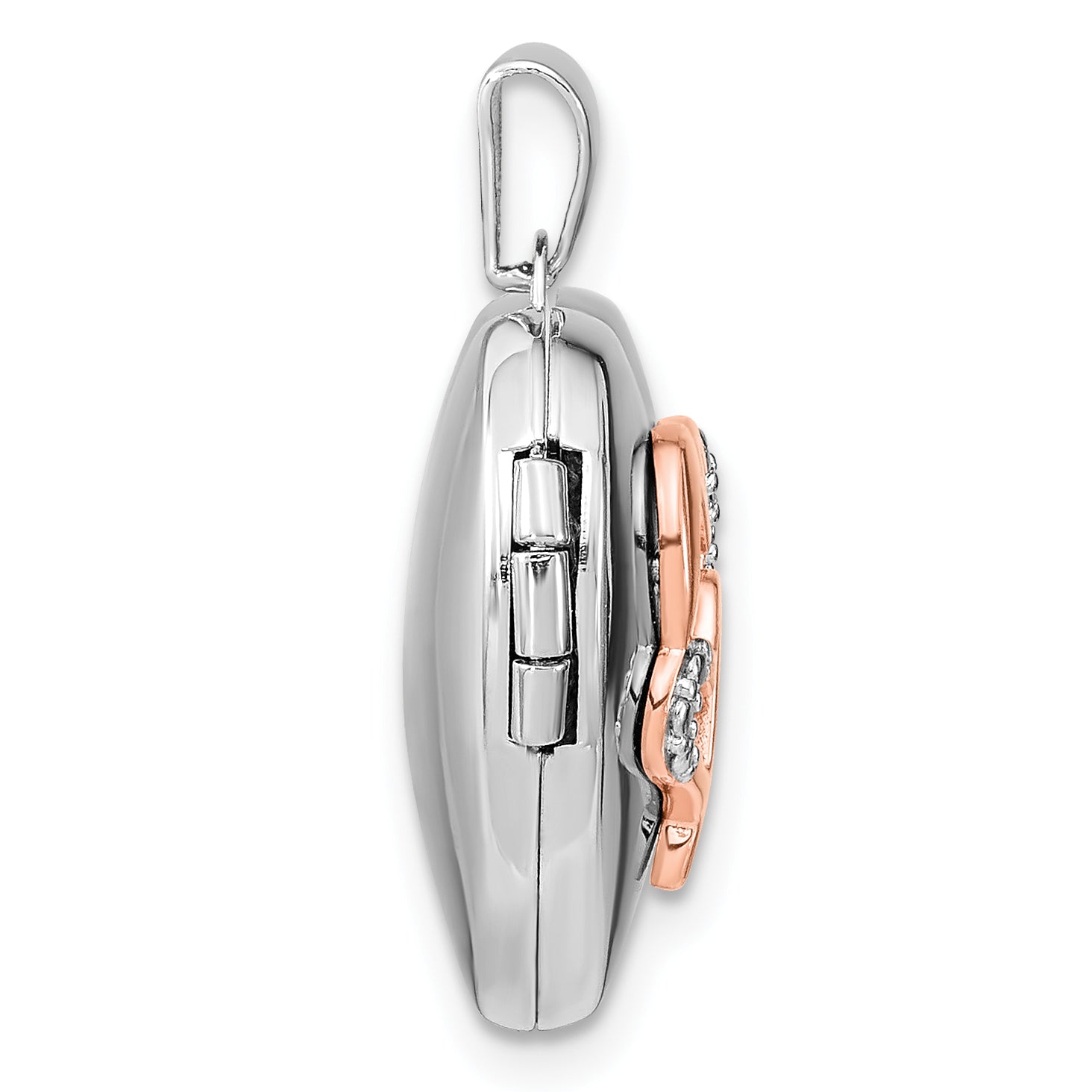 Sterling Silver Rhodium-plated Diamond Rose Rhodium Hearts 18mm Locket Secondary image