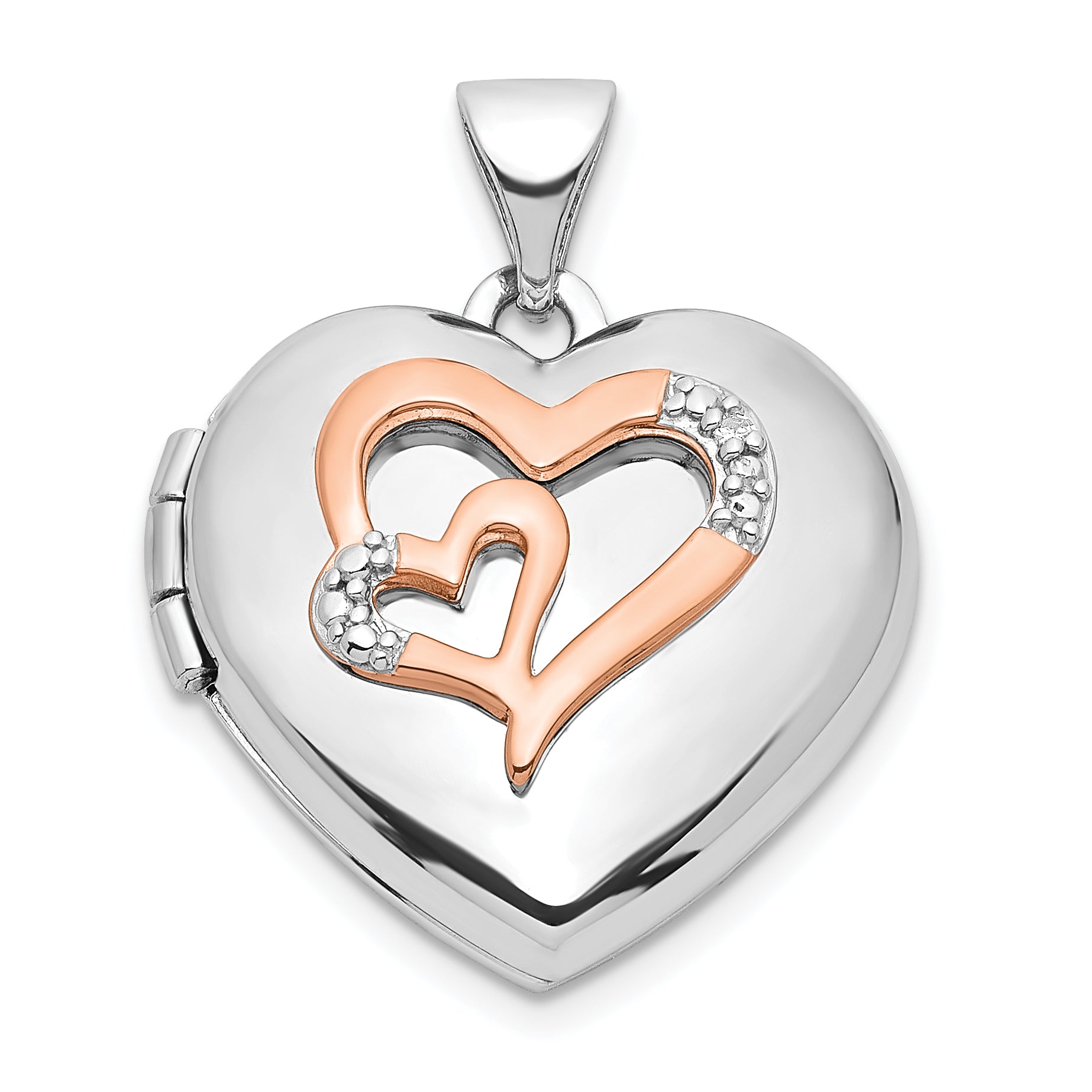 Sterling Silver Rhodium-plated Diamond Rose Rhodium Hearts 18mm Locket Main image