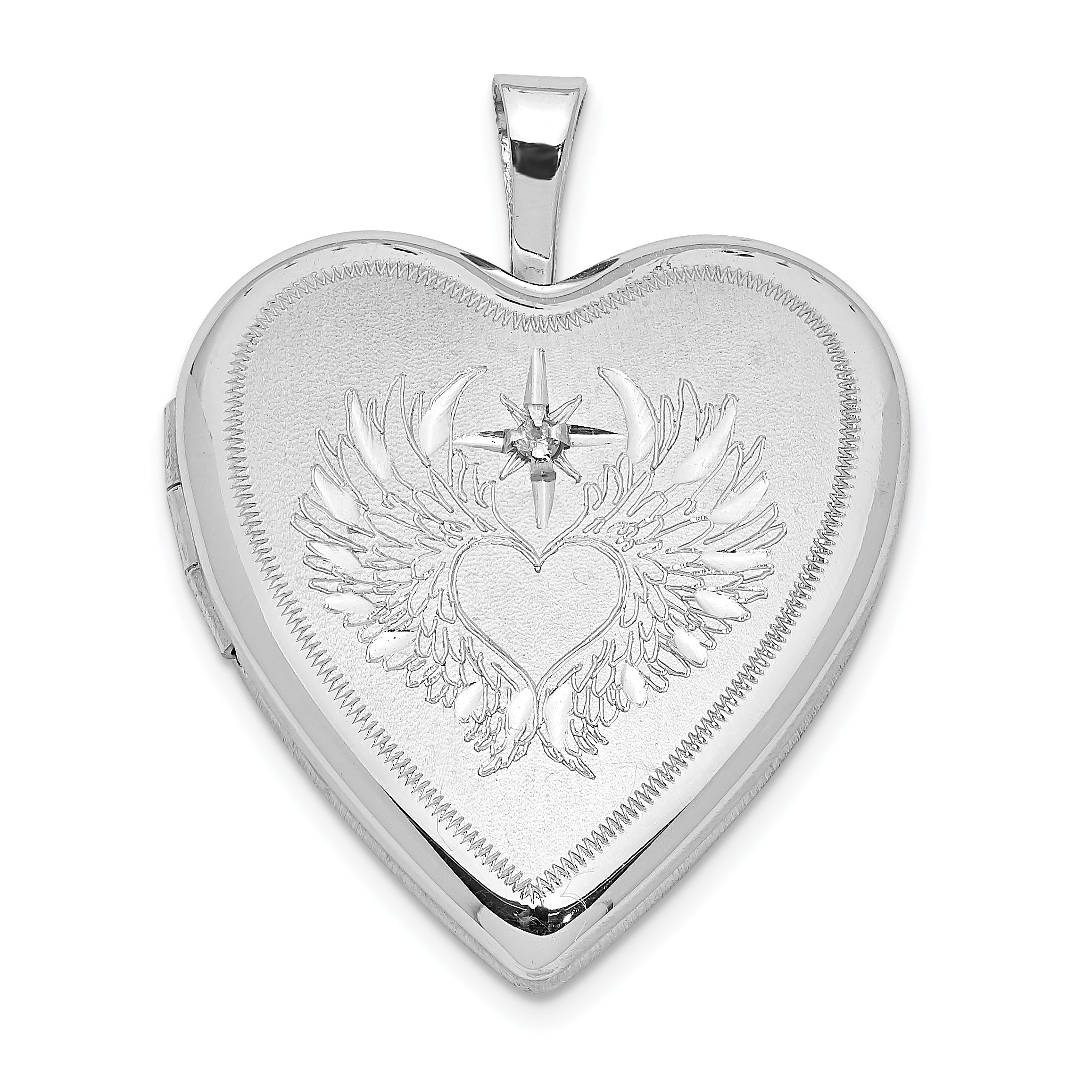 Sterling Silver Rhodium-plated Diamond Wings w/Heart 20mm Heart Locket Main image