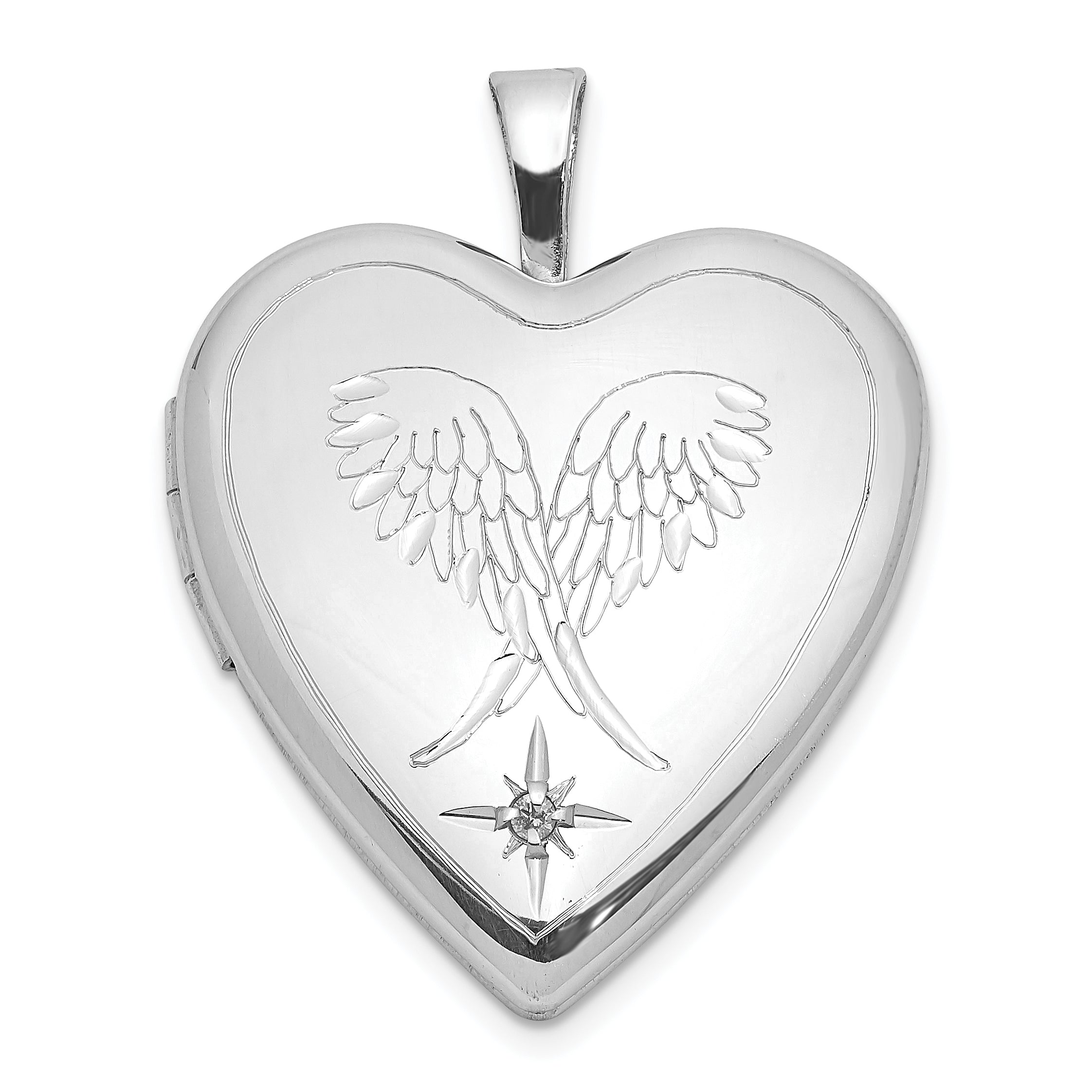 Sterling Silver Rhodium-plated Diamond Wings 20mm Heart Locket Main image