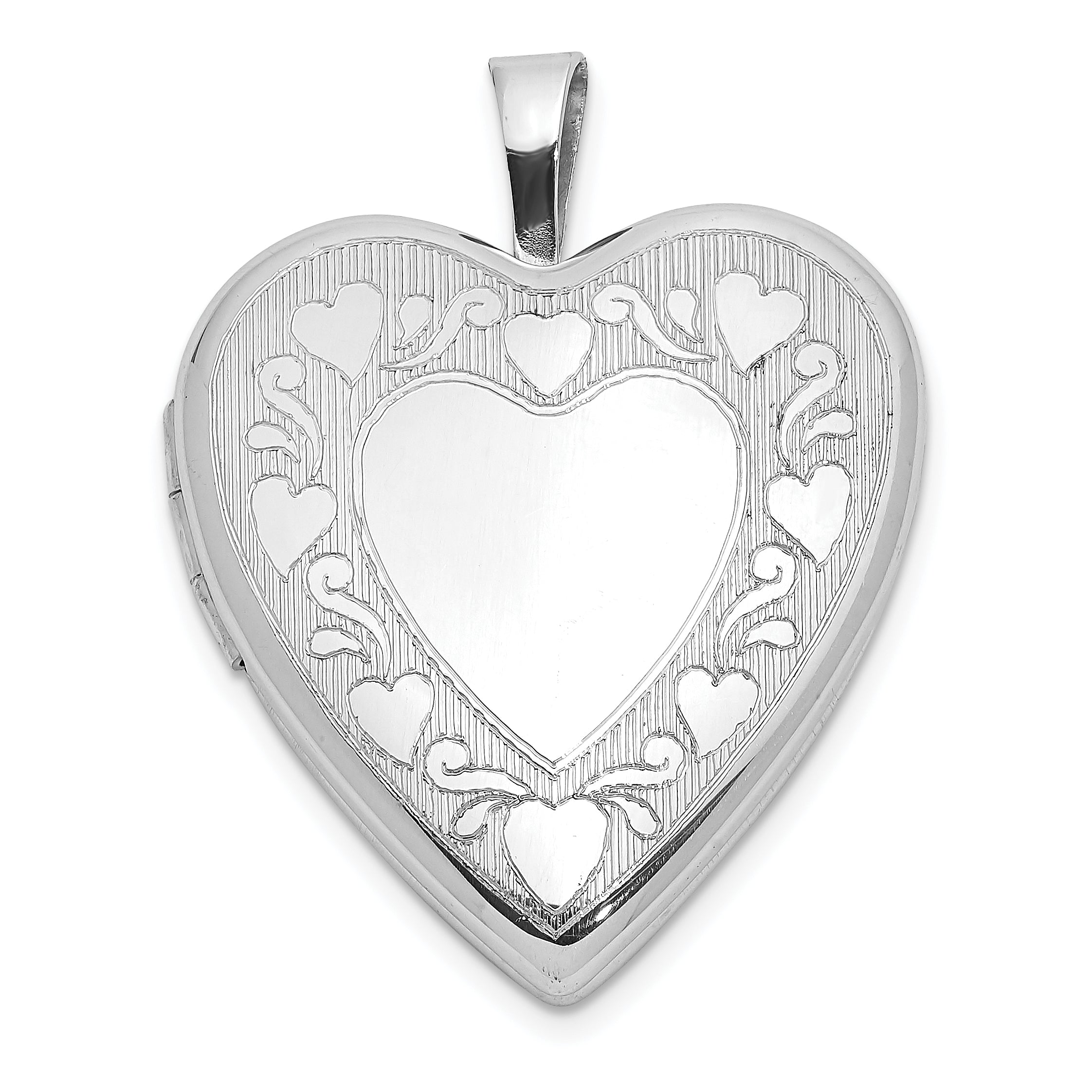 Sterling Silver Rhodium-plated Polished Hearts Border 20mm Heart Locket Main image