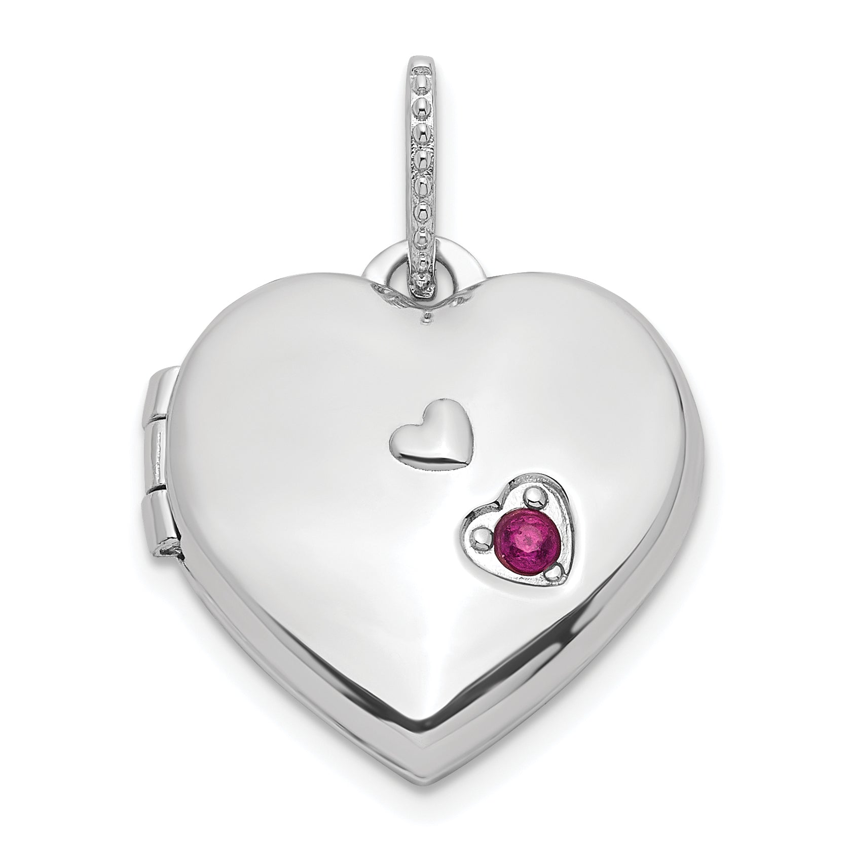 Sterling Silver Rhodium-plated Lab Created Ruby 15mm Heart Locket Main image