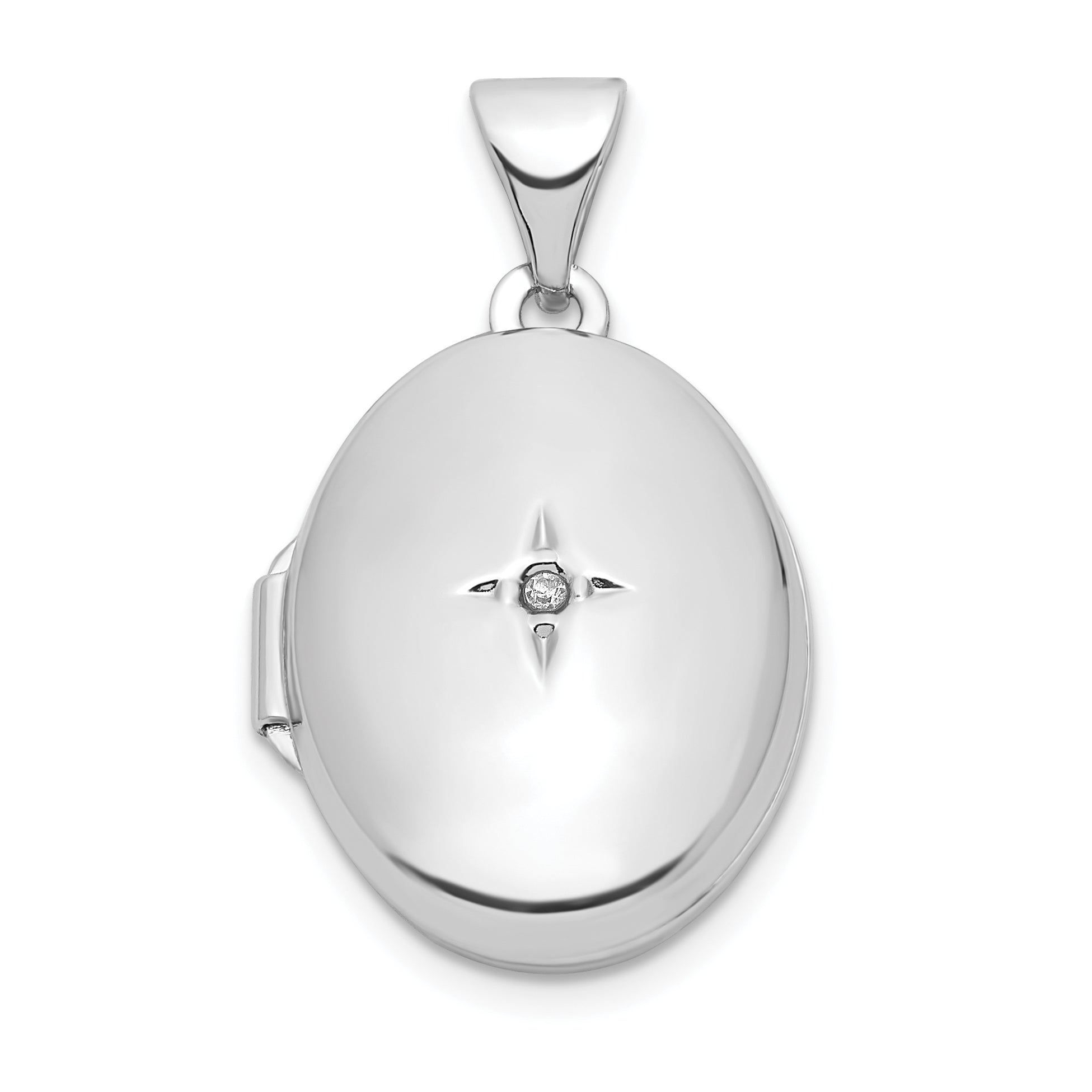 Sterling Silver Rhodium-plated Diamond 17mm Oval Locket Main image