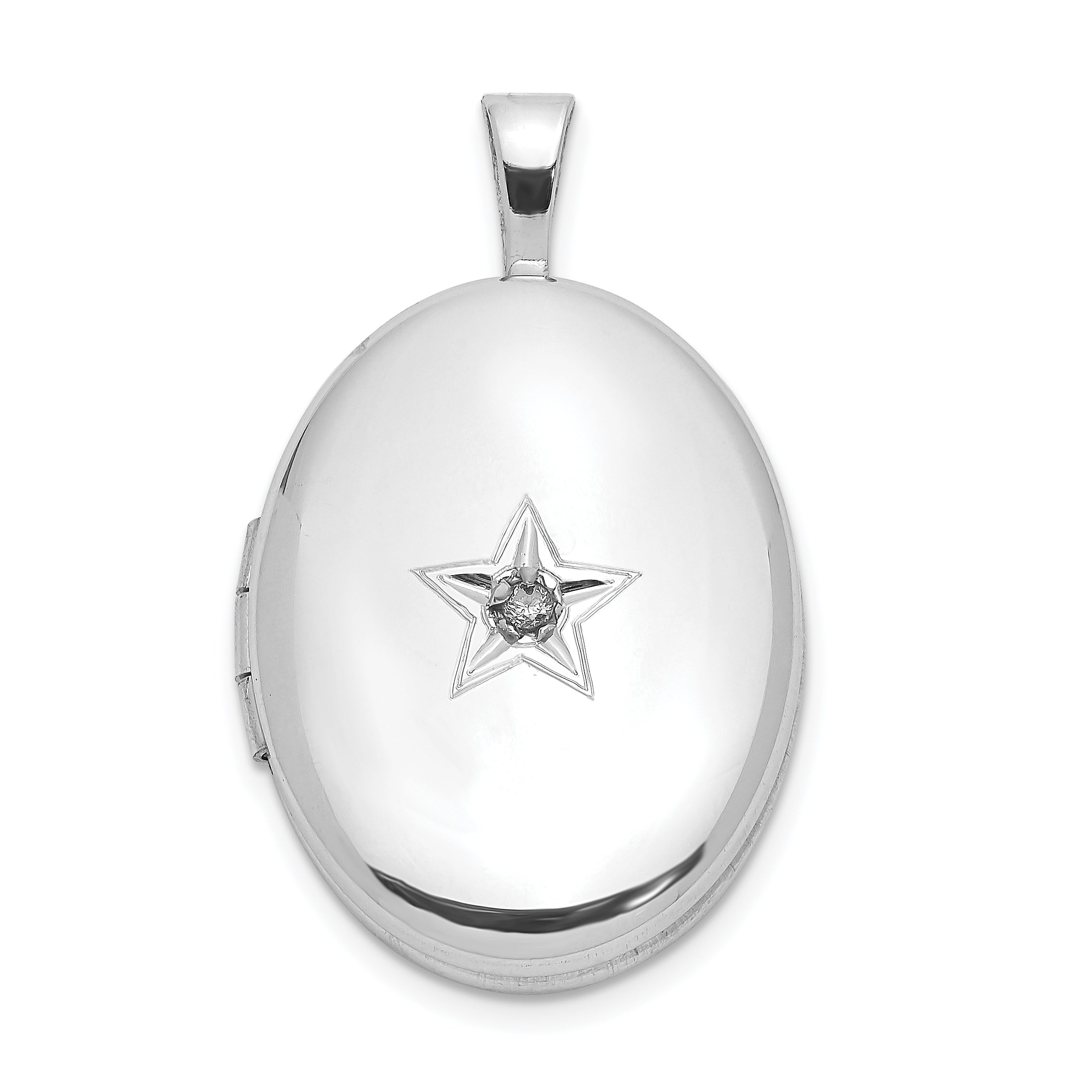 Sterling Silver Rhodium-plated Diamond Star 19x15mm Oval Locket Main image