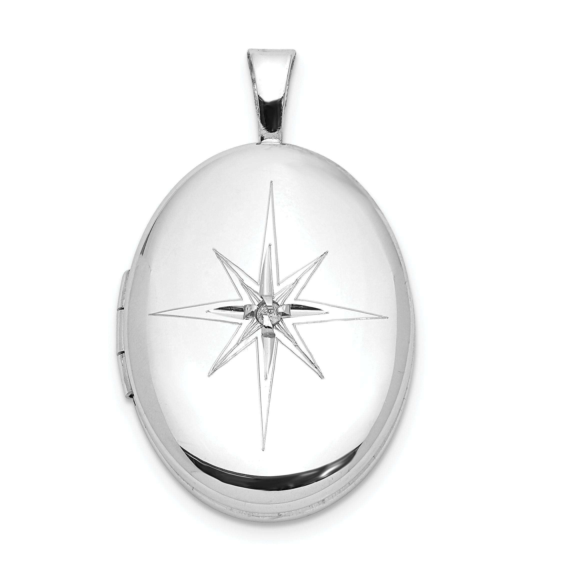 Sterling Silver Rhodium-plated Diamond Starburst 19x15mm Oval Locket Main image