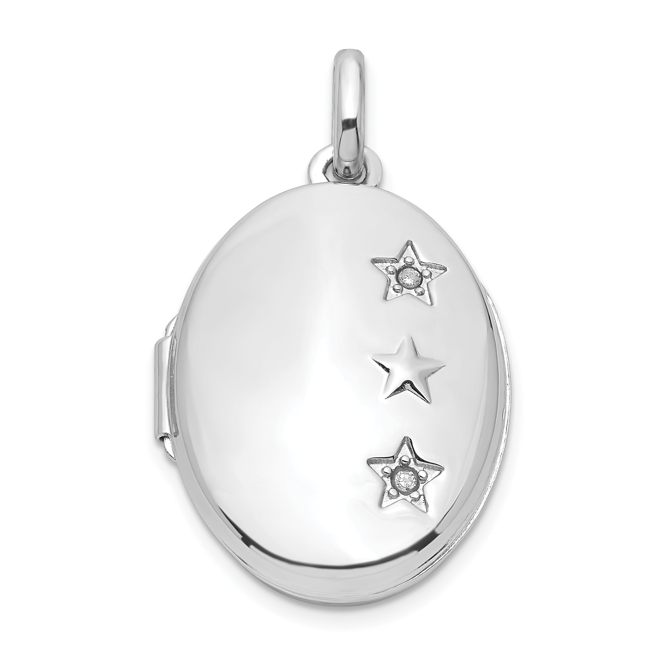 Sterling Silver Rhodium-plated Diamond Stars 20mm Oval Locket Main image