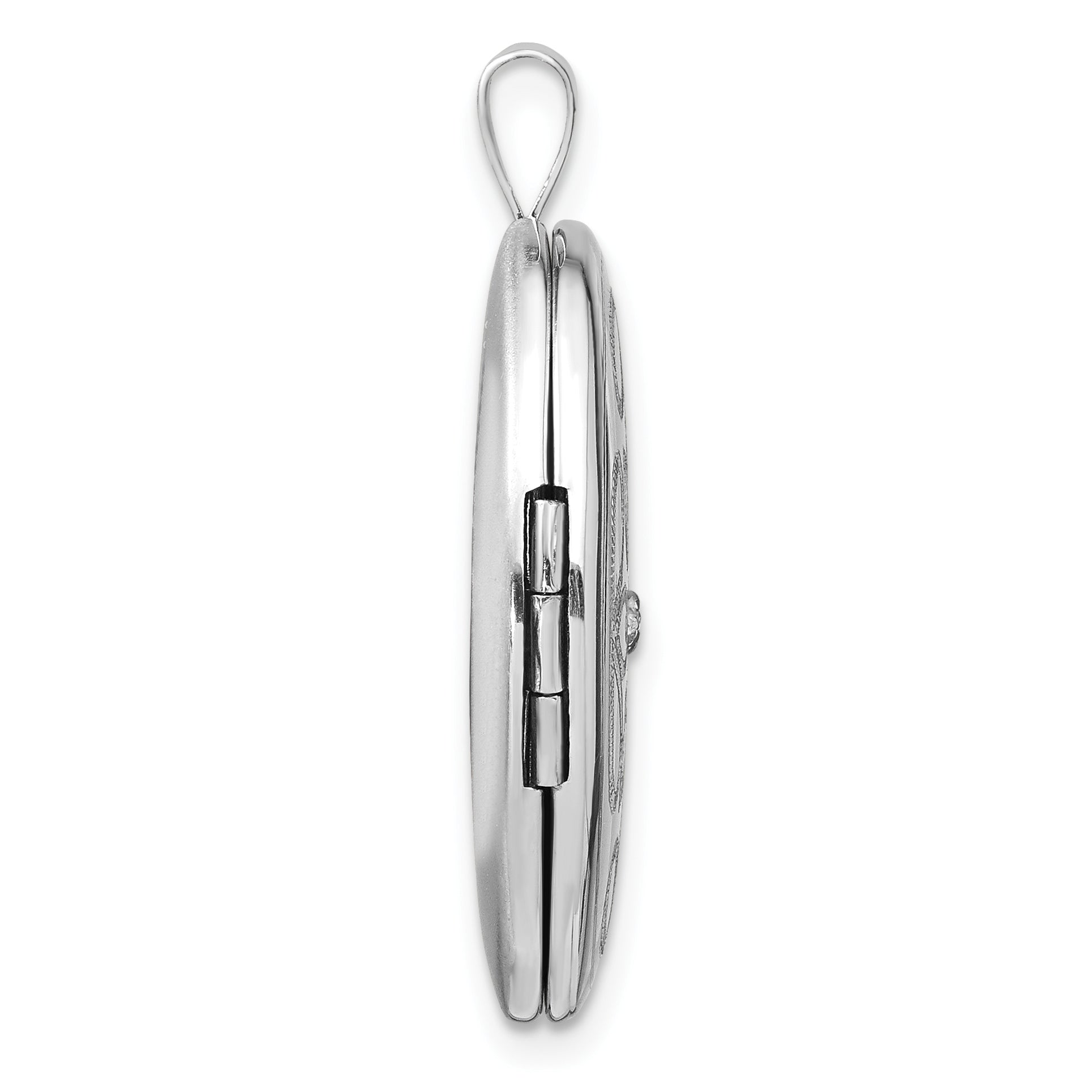 Sterling Silver Rhodium-plated Diamond Leaves 26x20mm Oval Locket Secondary image