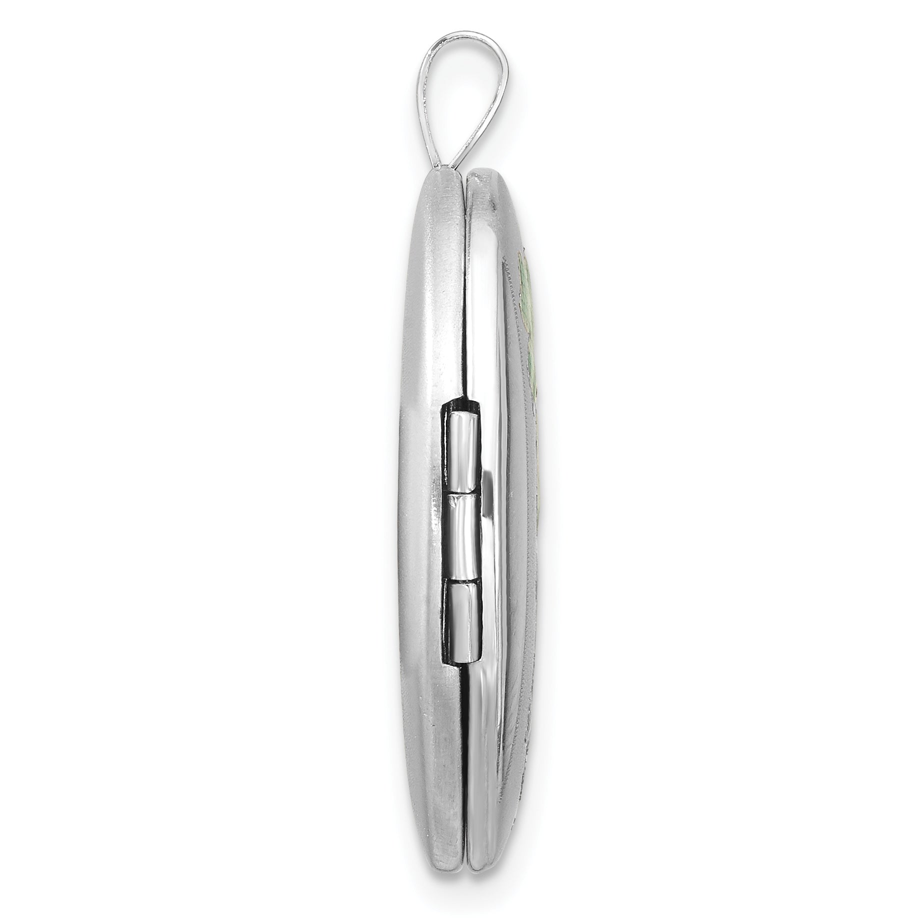 Sterling Silver Rhodium-plated Satin Enameled Clovers 26x20mm Oval Locket Secondary image