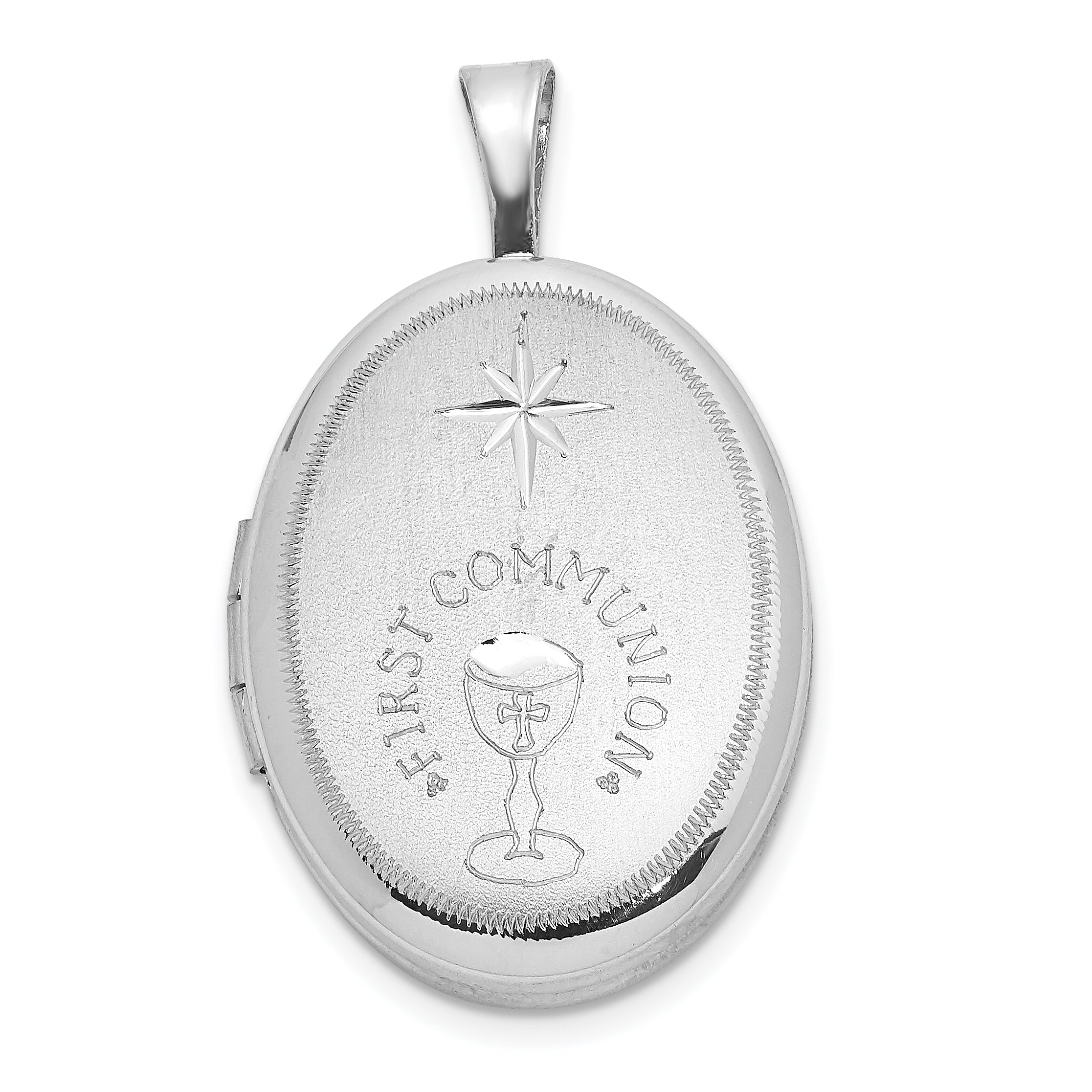 Sterling Silver Rhodium-plated D/C First Communion 19x15mm Oval Locket Main image