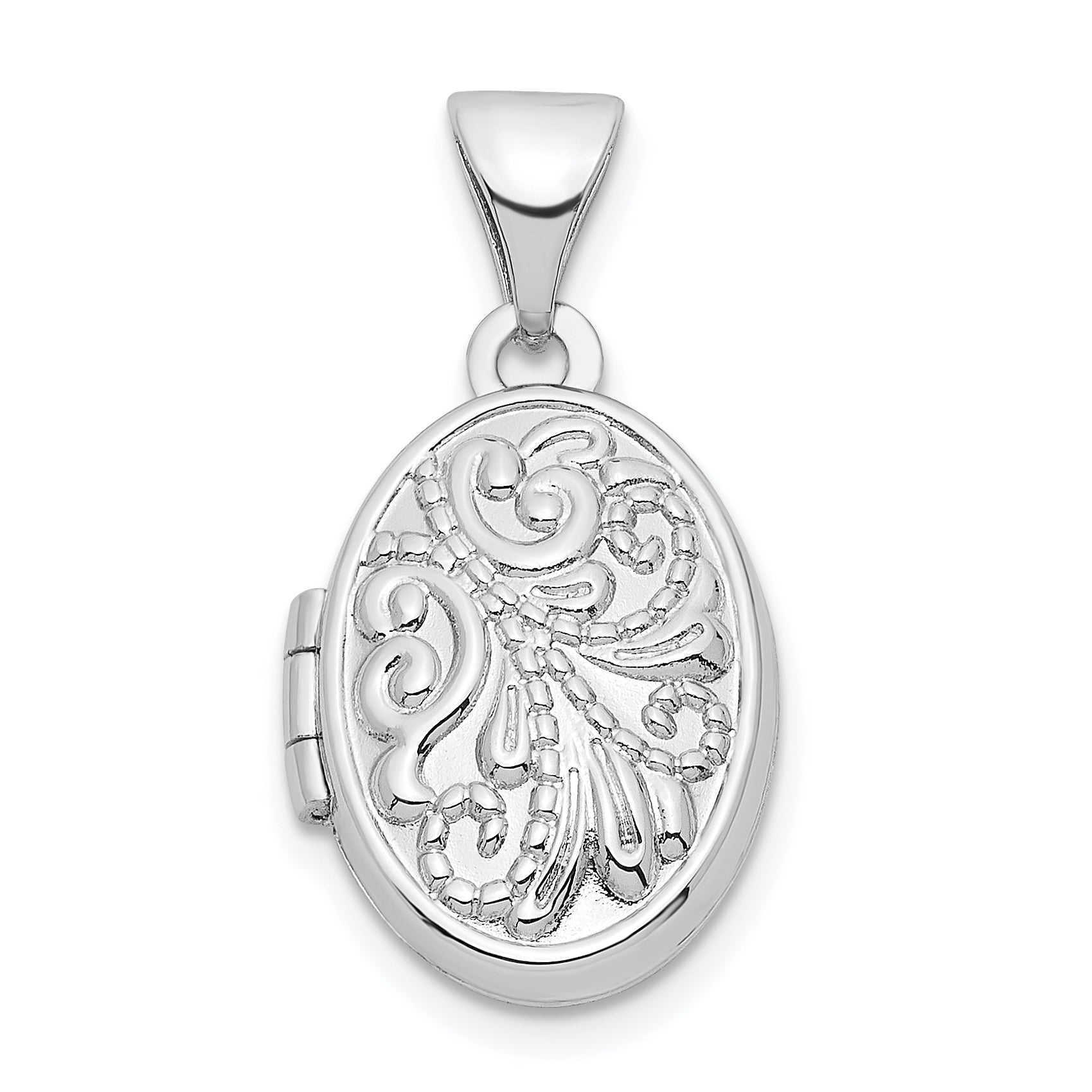 Sterling Silver Rhodium-plated Swirl Design 14mm Oval Locket Main image