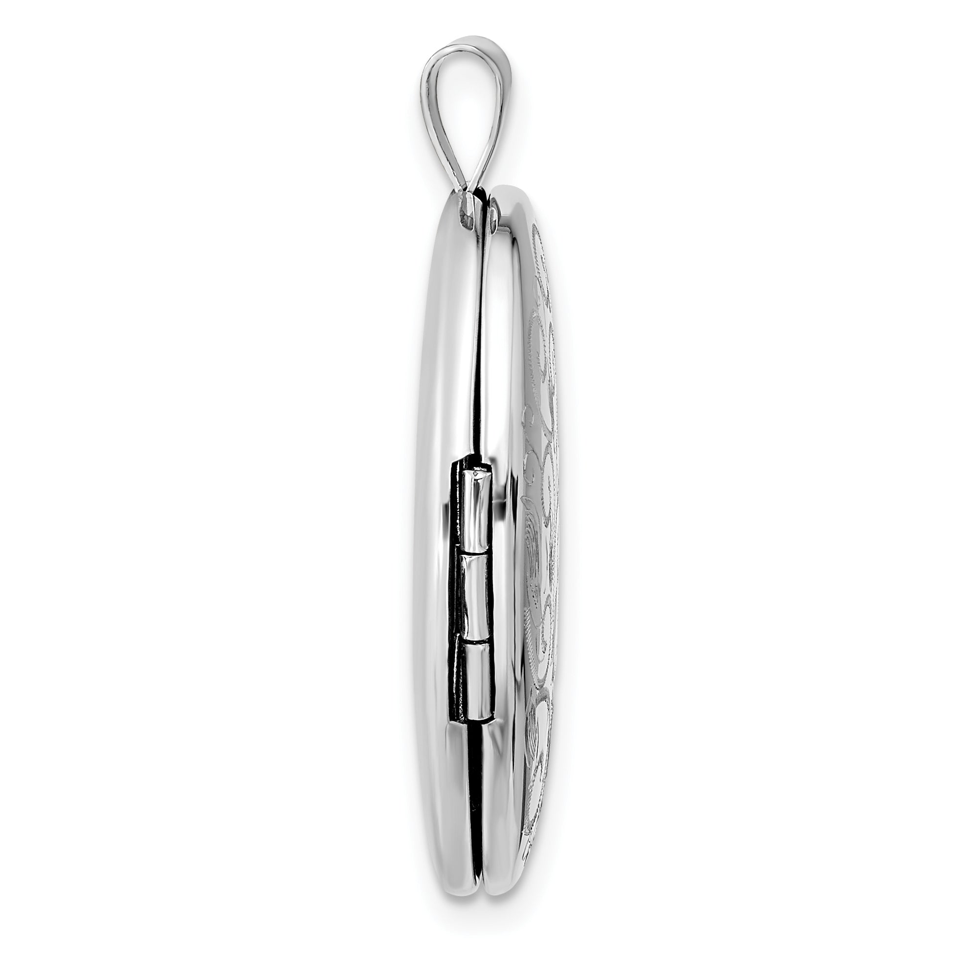 Sterling Silver Rhodium-plated Scroll Design 26x20mm Oval Locket Secondary image