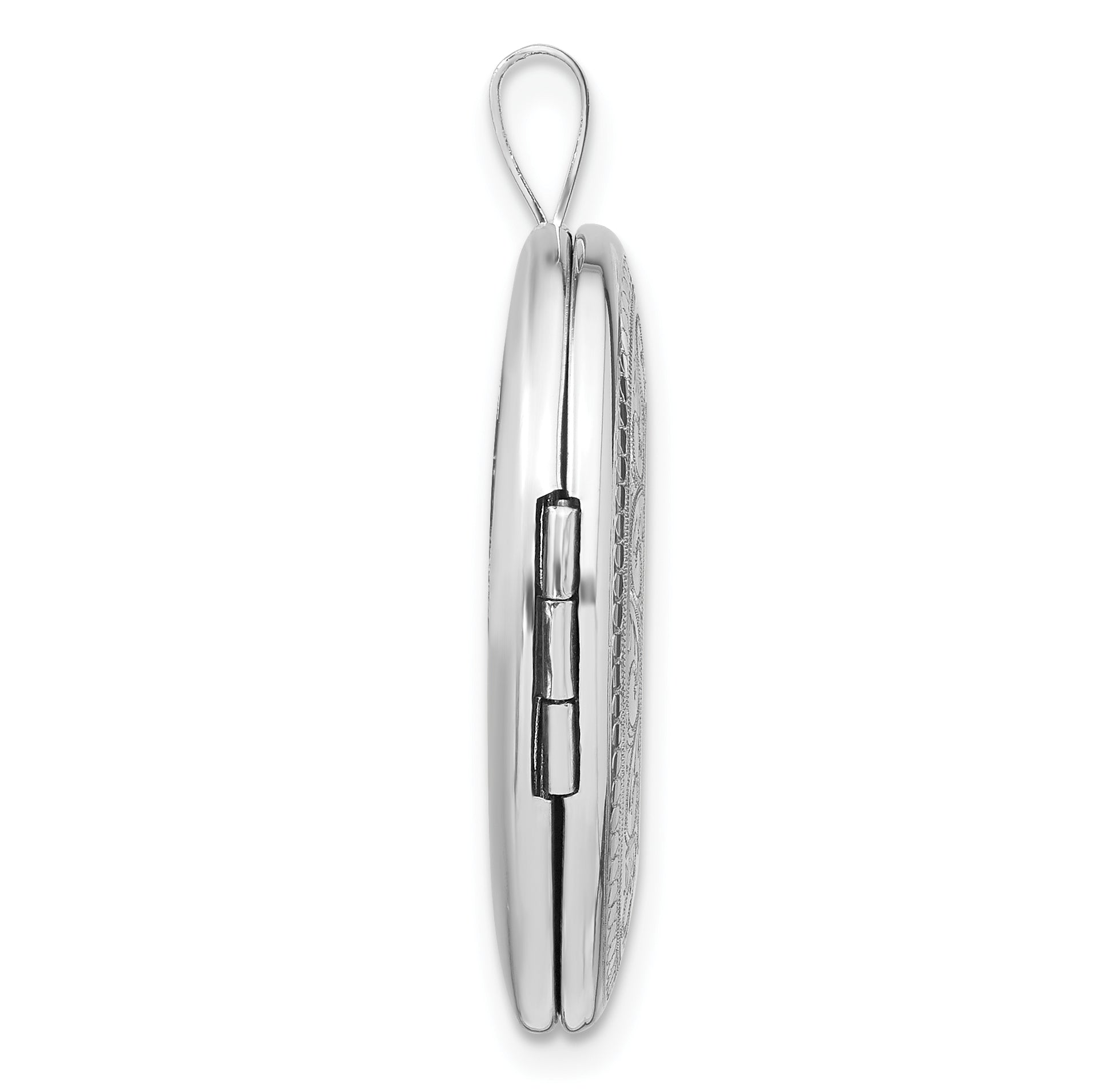 Sterling Silver Rhodium-plated Paisley Border 26x20mm Oval Locket Secondary image