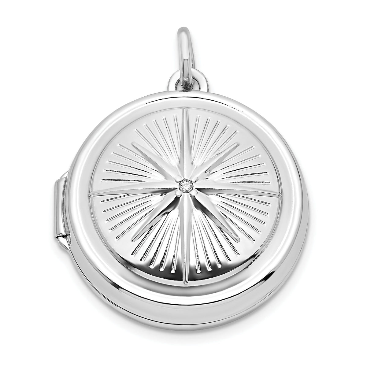 Cubic Zirconia Compass Locket in Sterling Silver, 26mm - Sophia Jewelers Main image