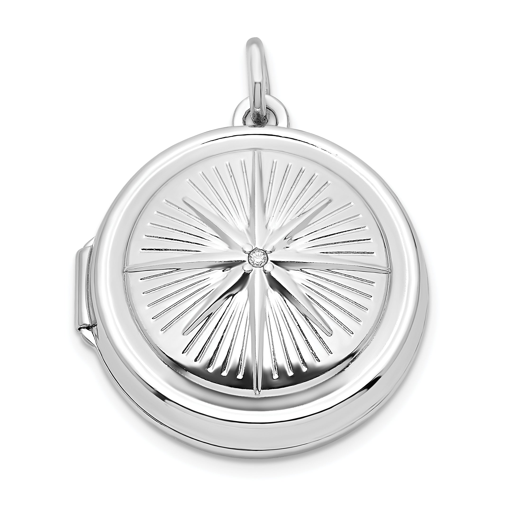 Sterling Silver Rhodium-plated CZ Compass 20mm Round Locket Main image