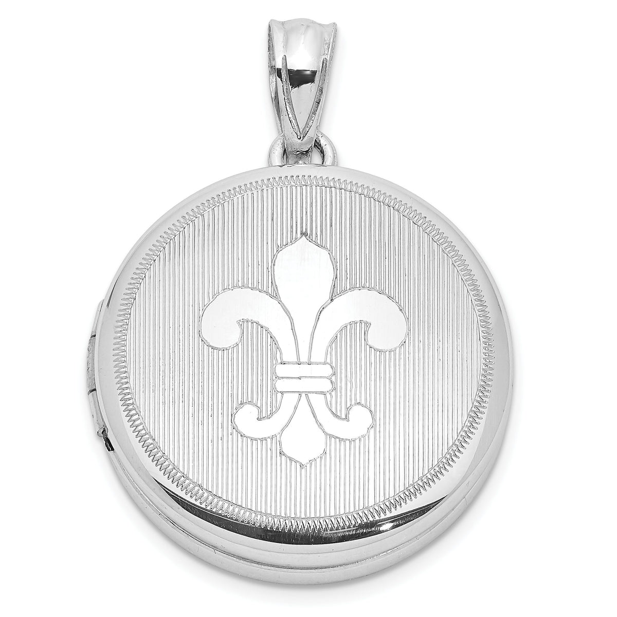 Fleur-de-Lis Round Locket in Sterling Silver, 28mm Brushed & Polished - Sophia Jewelers Main image