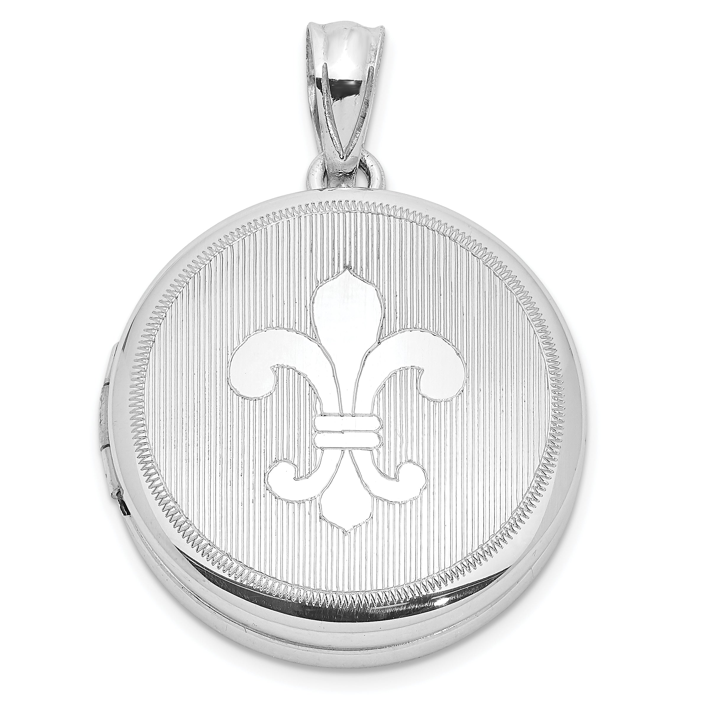 Sterling Silver Rhodium-plated Fleur de Lis 20mm Round Locket Main image