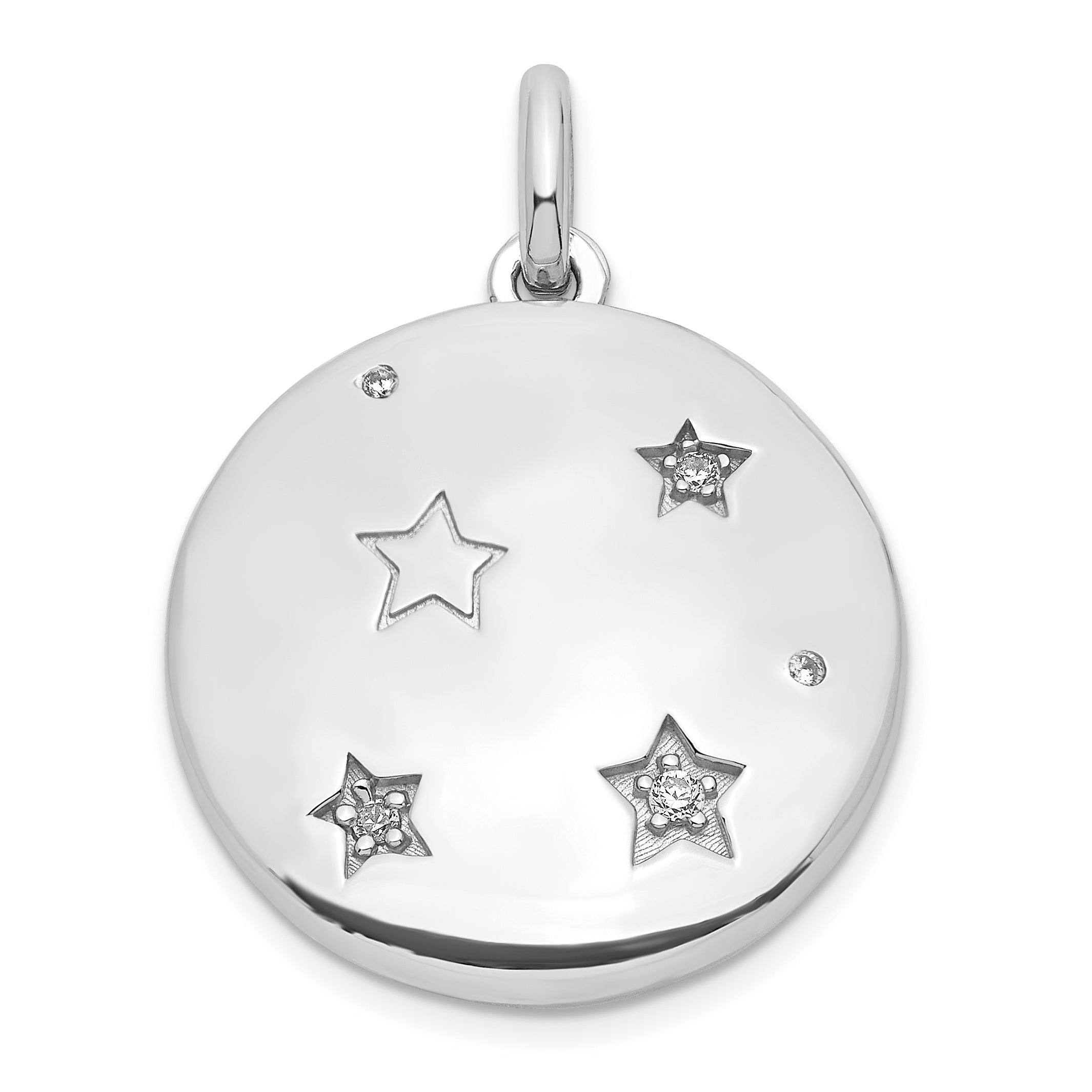 Sterling Silver Rhodium-plated CZ Stars 20mm Swing Locket Main image