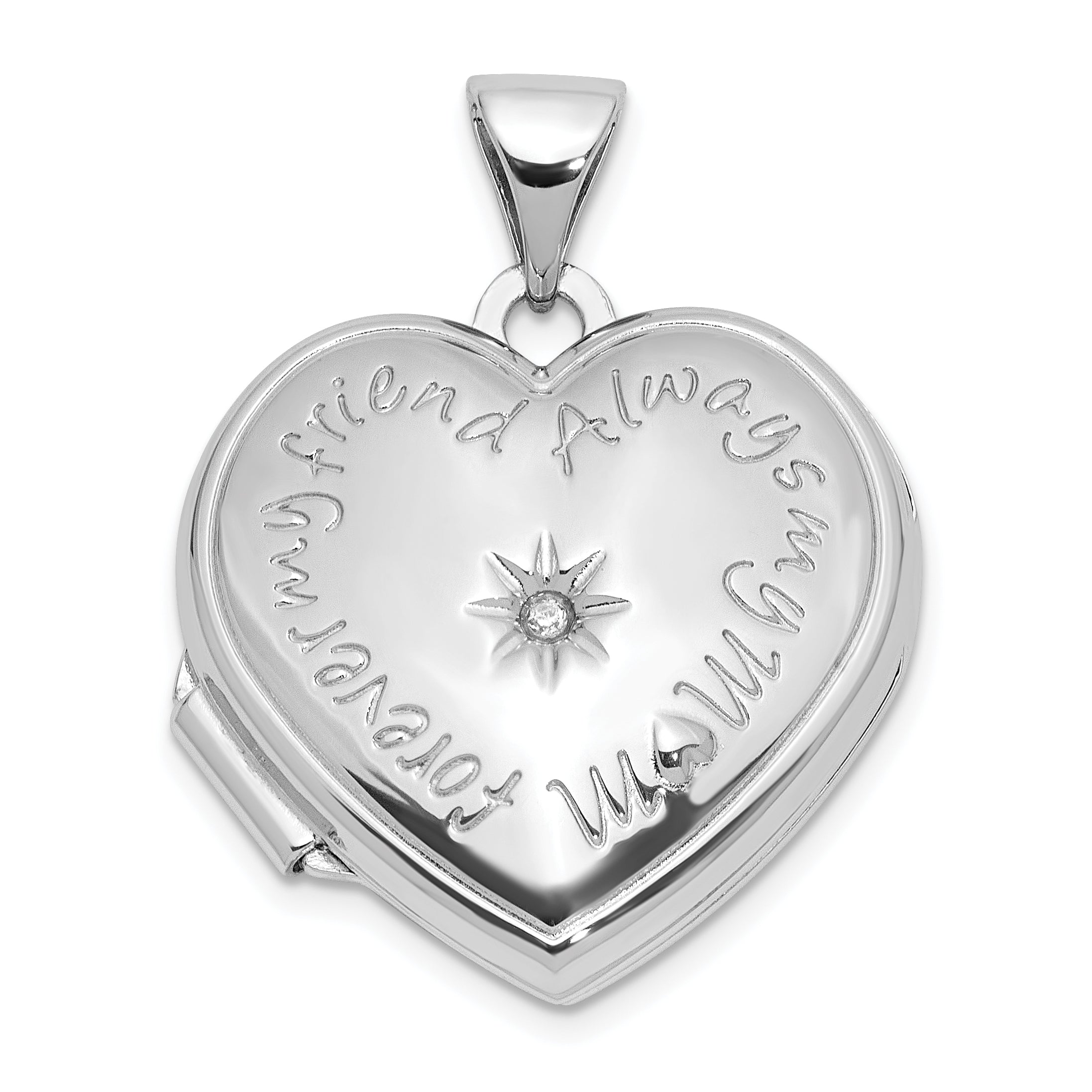 SS Rhod-plated Polished Diamond 18mm Always My Mom Heart Locket Main image