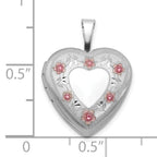 Sterling Silver RH-plated Polished / Satin Epoxy 16mm Floral Heart Locket