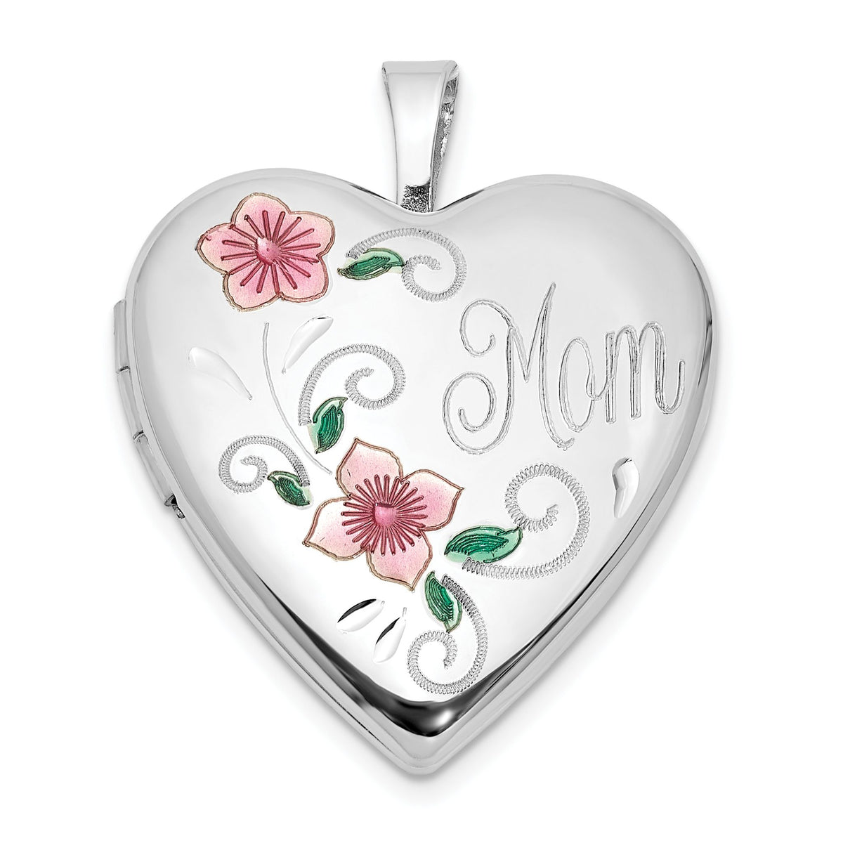 Floral Mom Heart Locket in Sterling Silver, 20mm Satin & Polished - Sophia Jewelers Main image