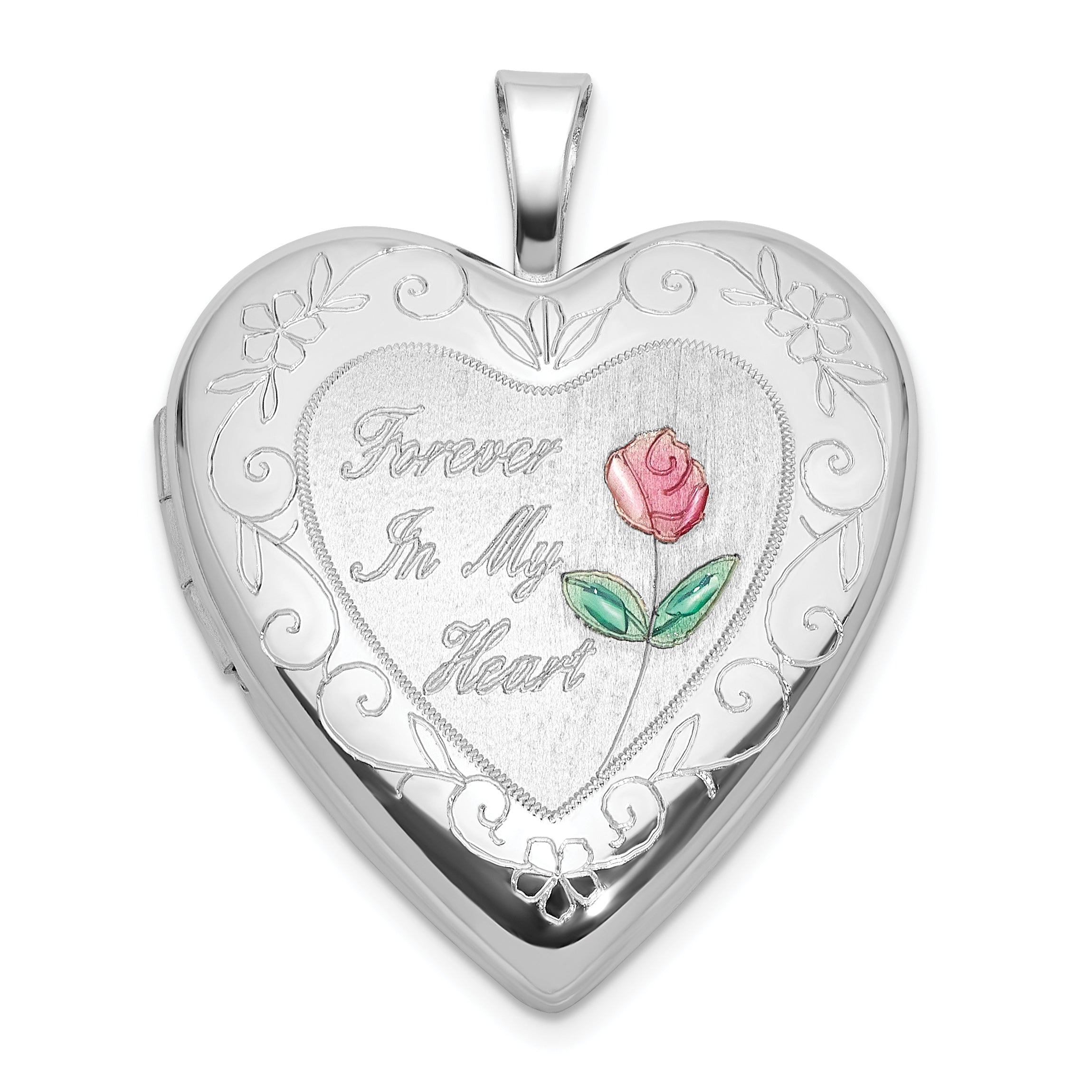 Sterling Silver Rh-plated Epoxy 20mm Forever In My Heart Rose Locket Main image