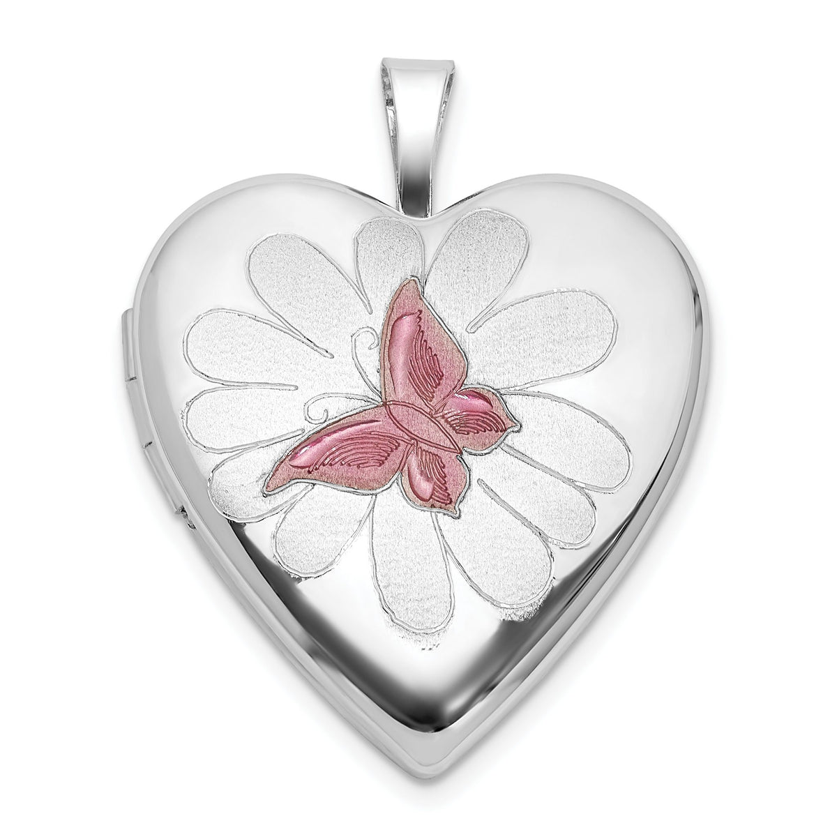 Butterfly Heart Locket Pendant in Sterling Silver, 20mm - Sophia Jewelers Main image