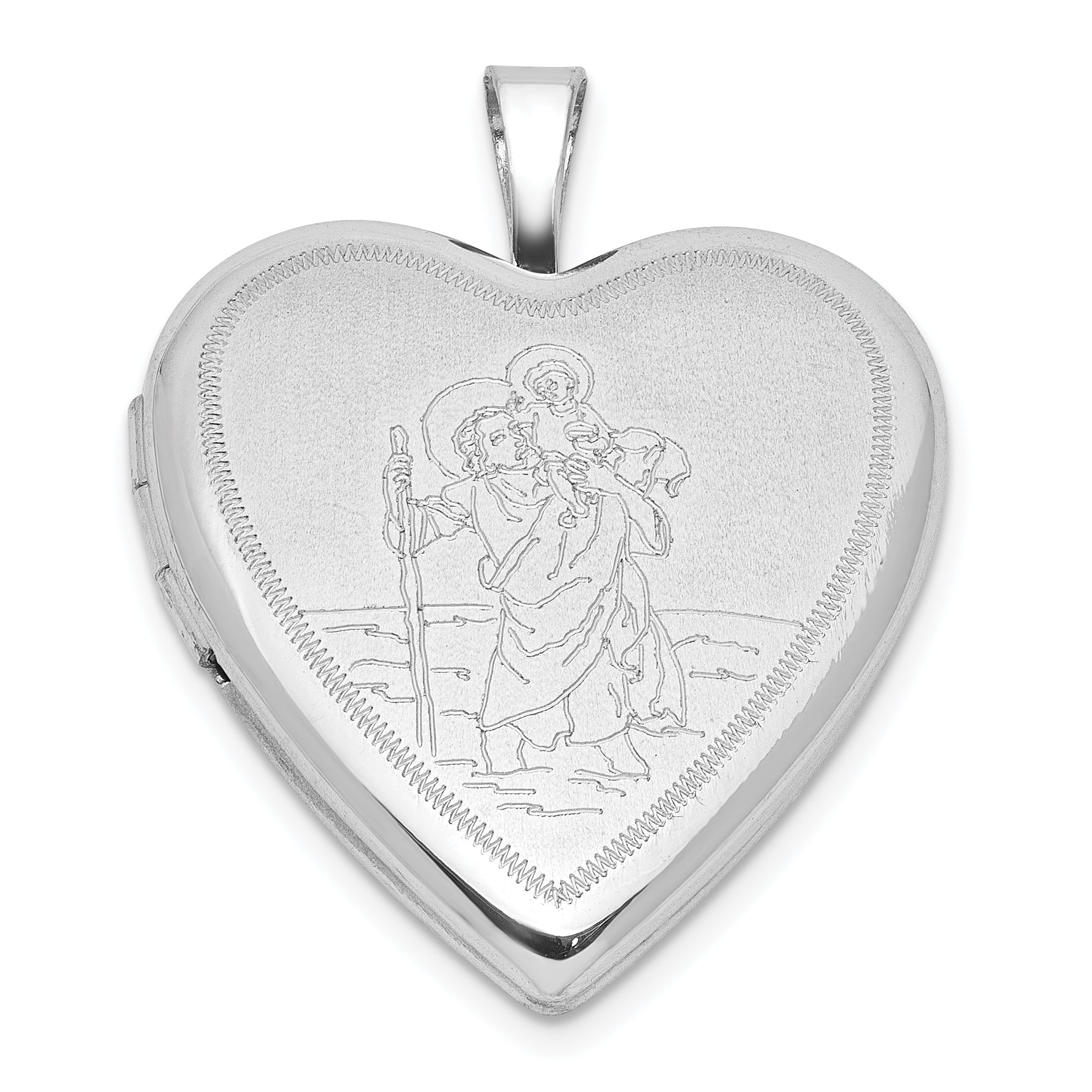 Sterling Silver  RH-plate Satin/Polished St. Christopher 20mm Heart Locket Main image
