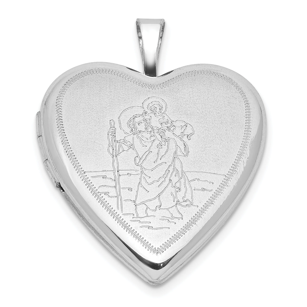 Sterling Silver  RH-plate Satin/Polished St. Christopher 20mm Heart Locket
