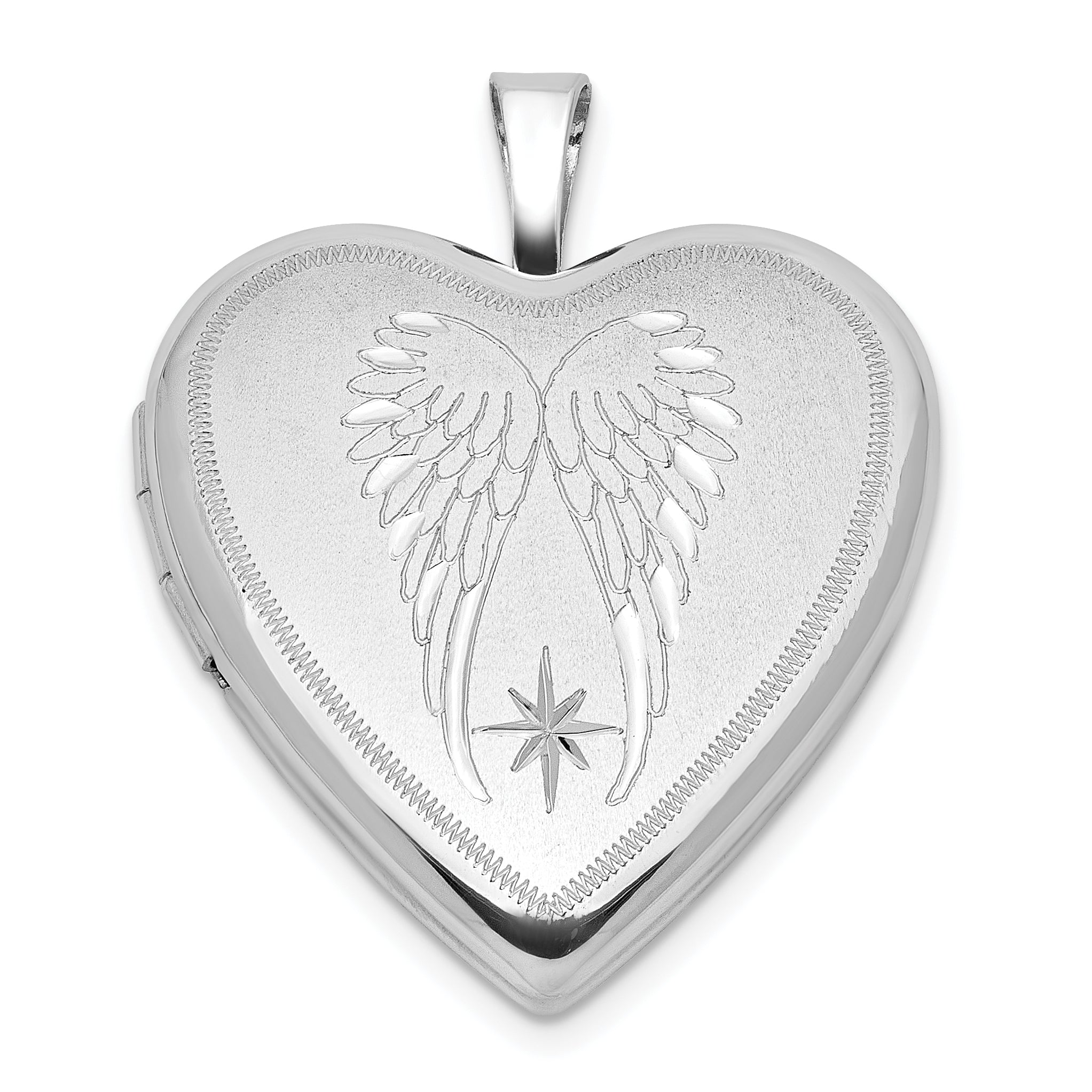 Sterling Silver RH-plated Satin/Polished Angel Wings 20mm Heart Locket Main image