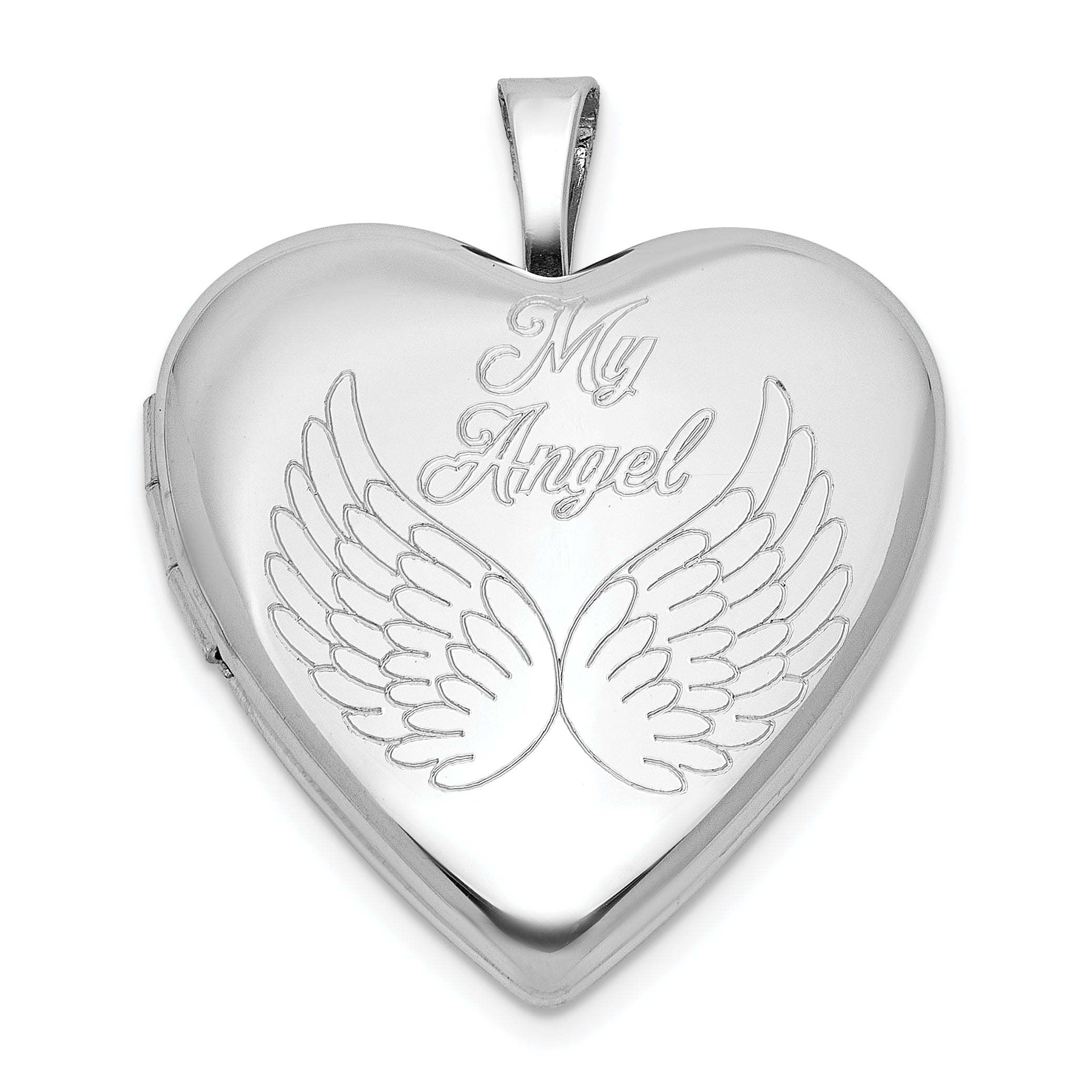 Sterling Silver Rhodium-plated MY ANGEL Angel Wings 20mm Heart Locket Main image