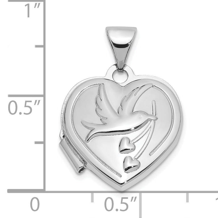 Sterling Silver Rhodium-Plated 15mm Dove Together forever Reversible Heart Locket