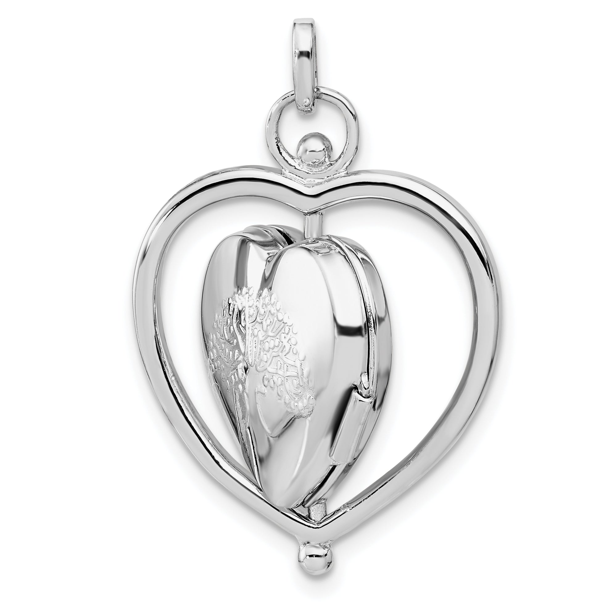 Sterling Silver Rhodium-Plated Floral Special Mom Reversible/Moveable Heart Locket