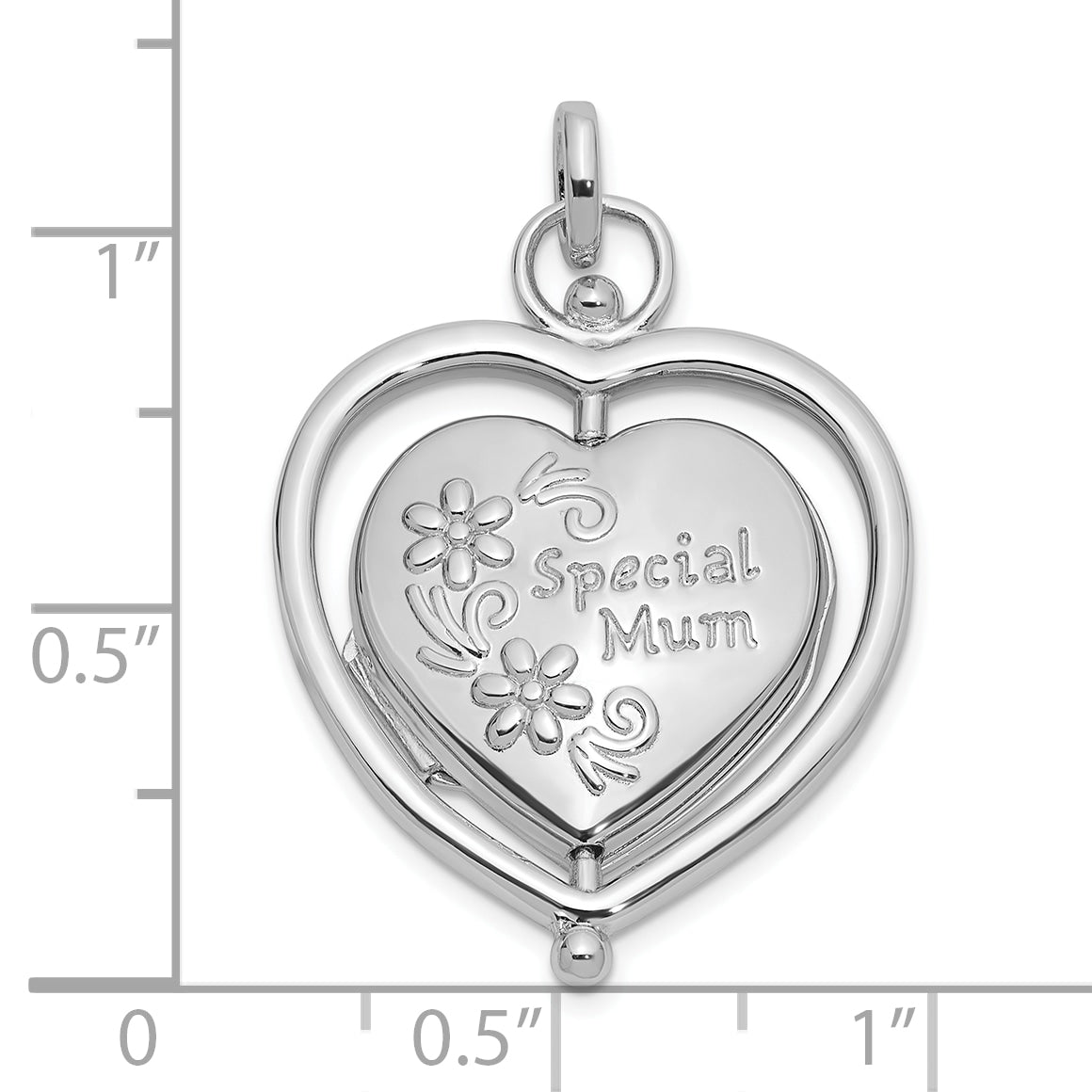 Sterling Silver Rhodium-Plated Floral Special Mom Reversible/Moveable Heart Locket