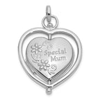 Sterling Silver Rhodium-Plated Floral Special Mom Reversible/Moveable Heart Locket